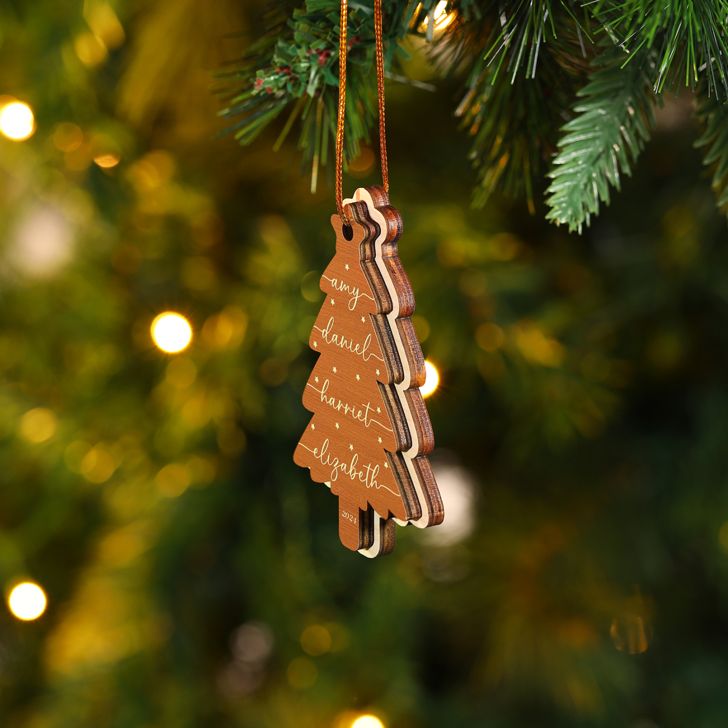 Décoration Sapin Noël en bois Sapin de Noël 4 Prénom Personnalisé Ornement de Noël Cadeau pour famille | Jessemade