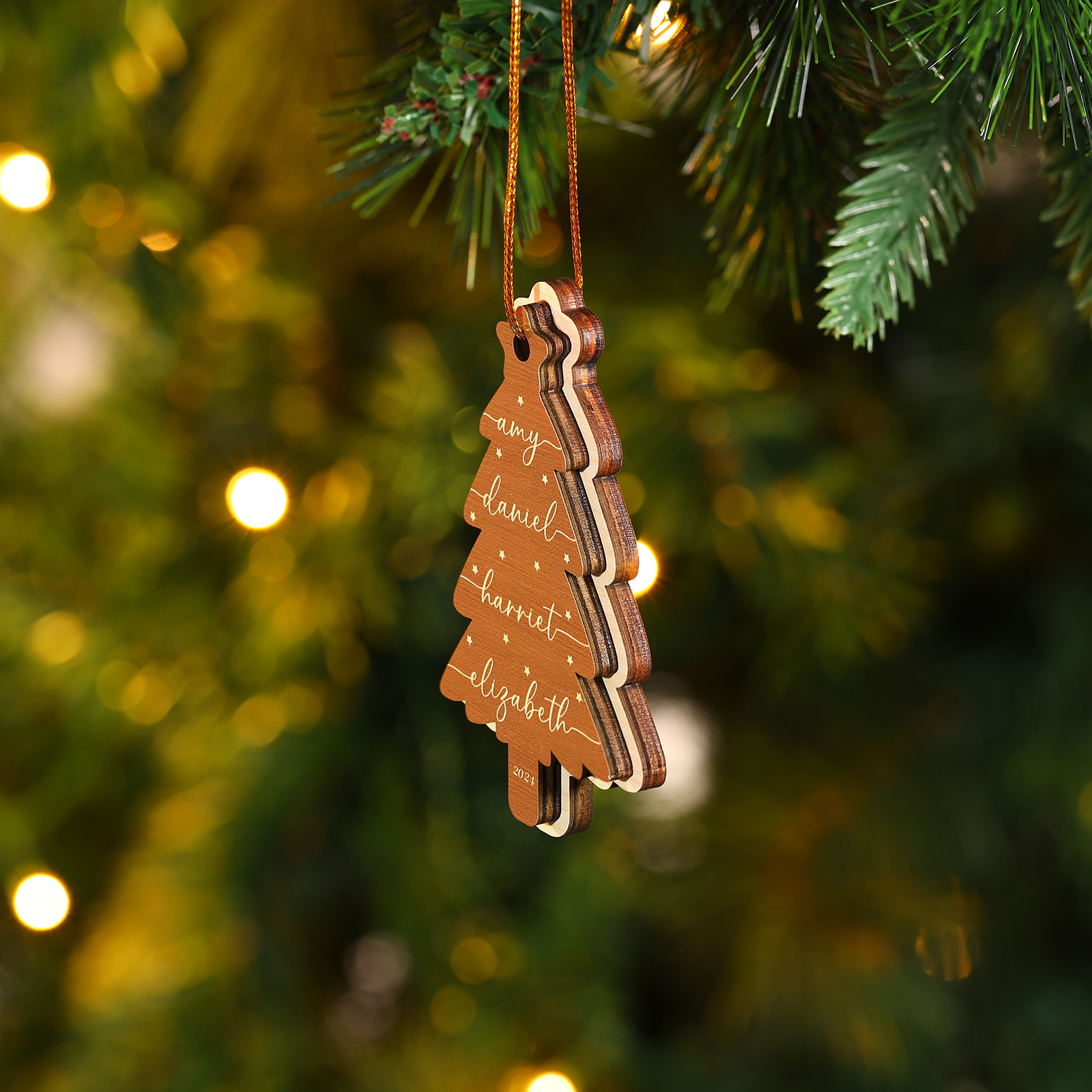 Décoration Sapin Noël en bois Sapin de Noël 4 Prénom Personnalisé Ornement de Noël Cadeau pour famille | Jessemade