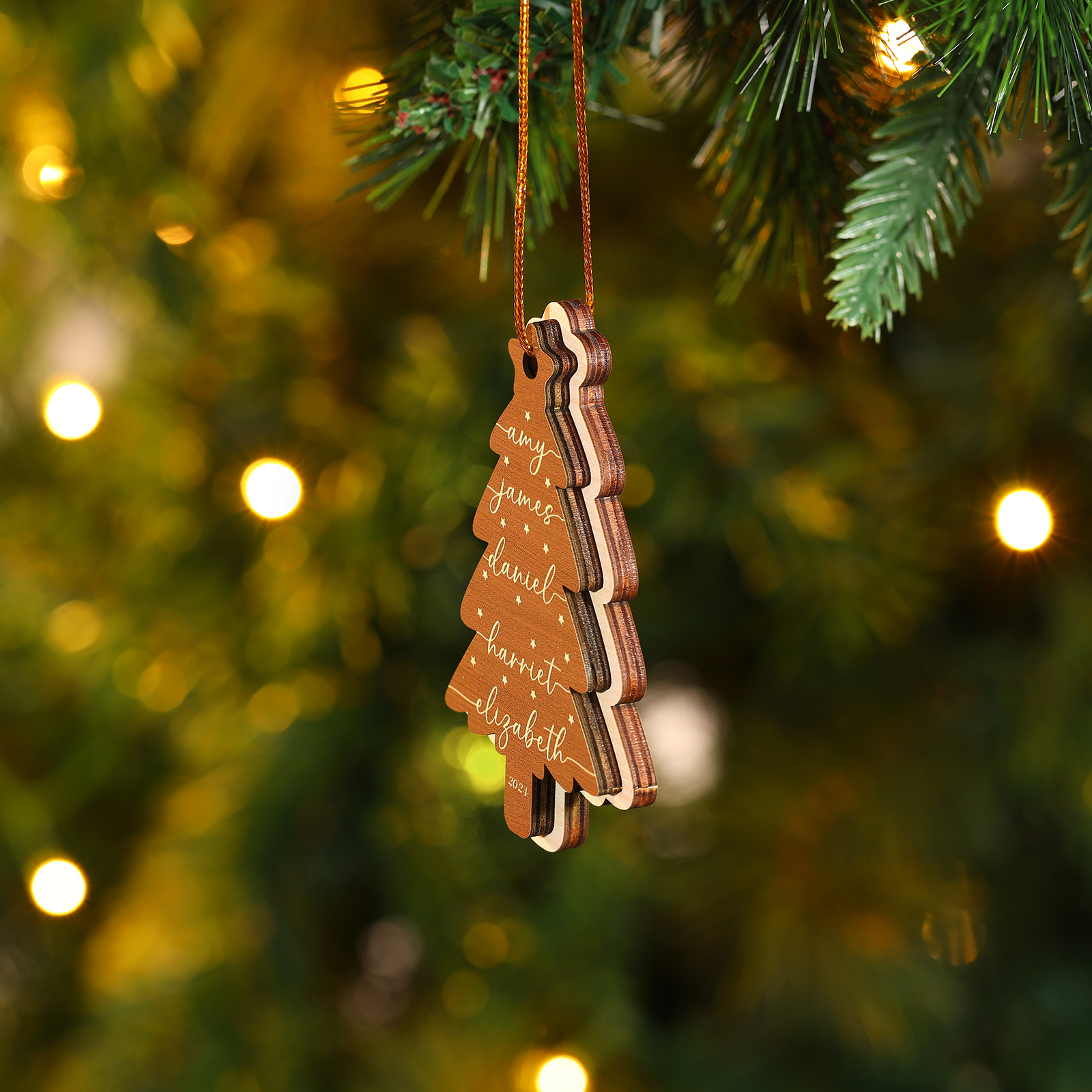 Décoration Sapin Noël en bois Sapin de Noël 5 Prénom Personnalisé Ornement de Noël Cadeau pour famille | Jessemade