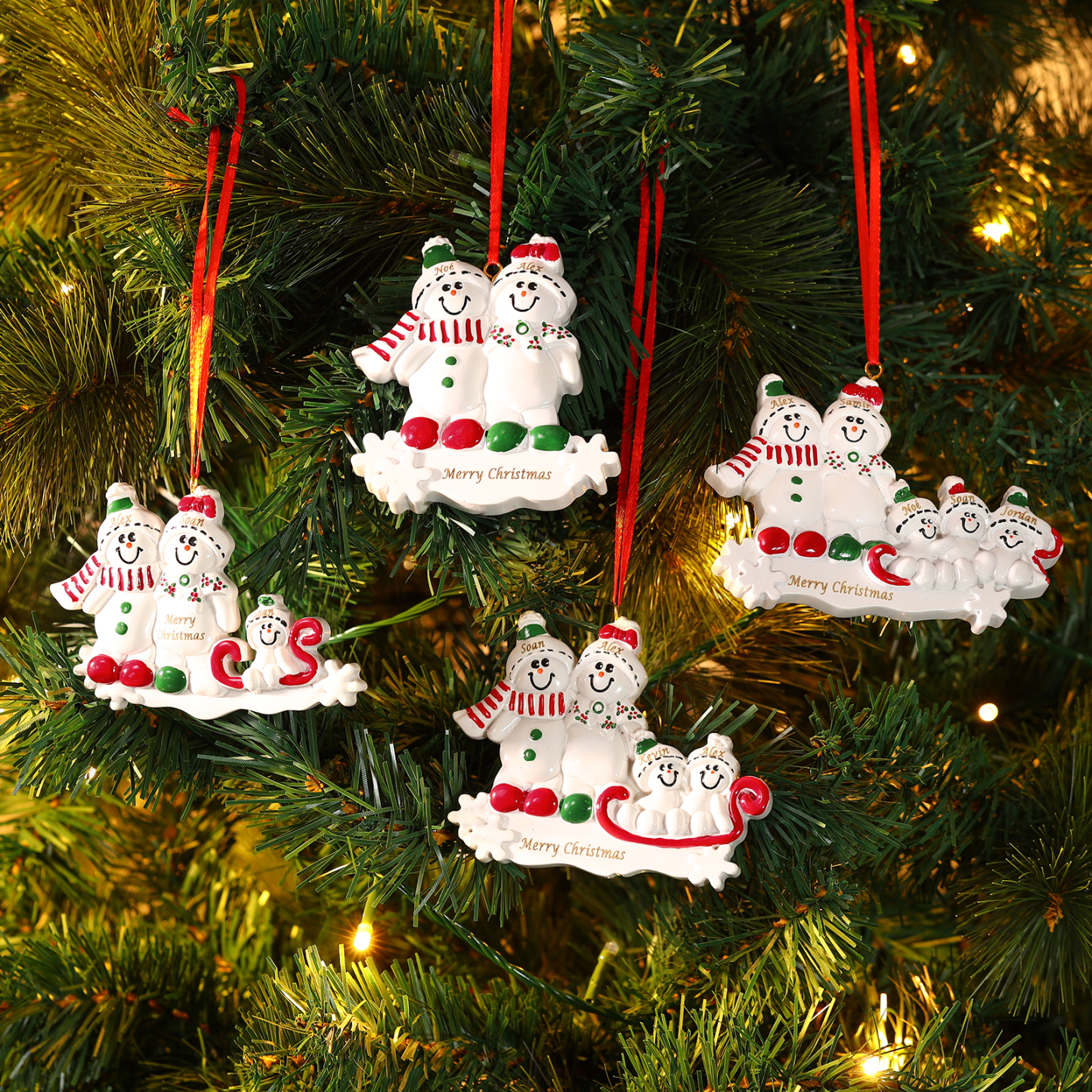 Décoration Sapin Noël en Résine 3 Prénoms Personnalisé avec Texte Ornement Bonhomme de neige pour Famille | Jessemade