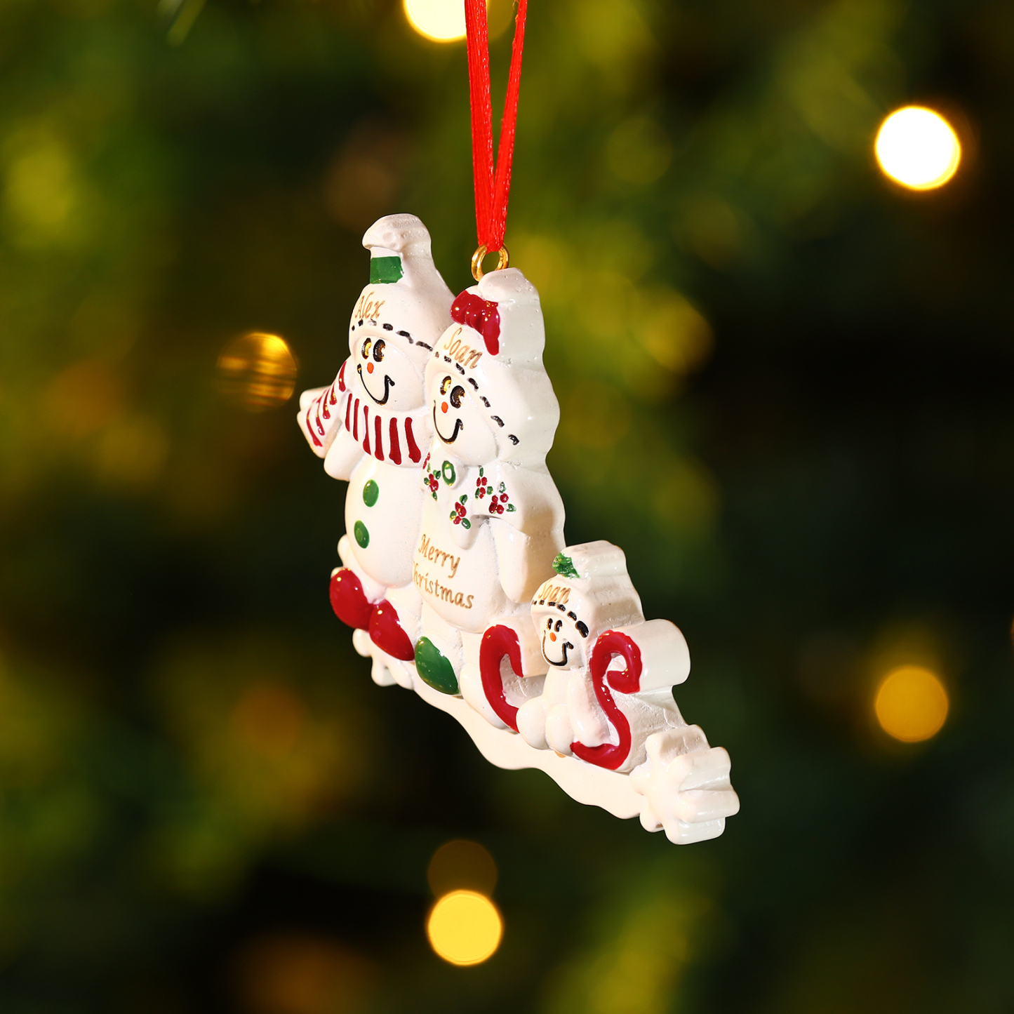 Décoration Sapin Noël en Résine 3 Prénoms Personnalisé avec Texte Ornement Bonhomme de neige pour Famille | Jessemade