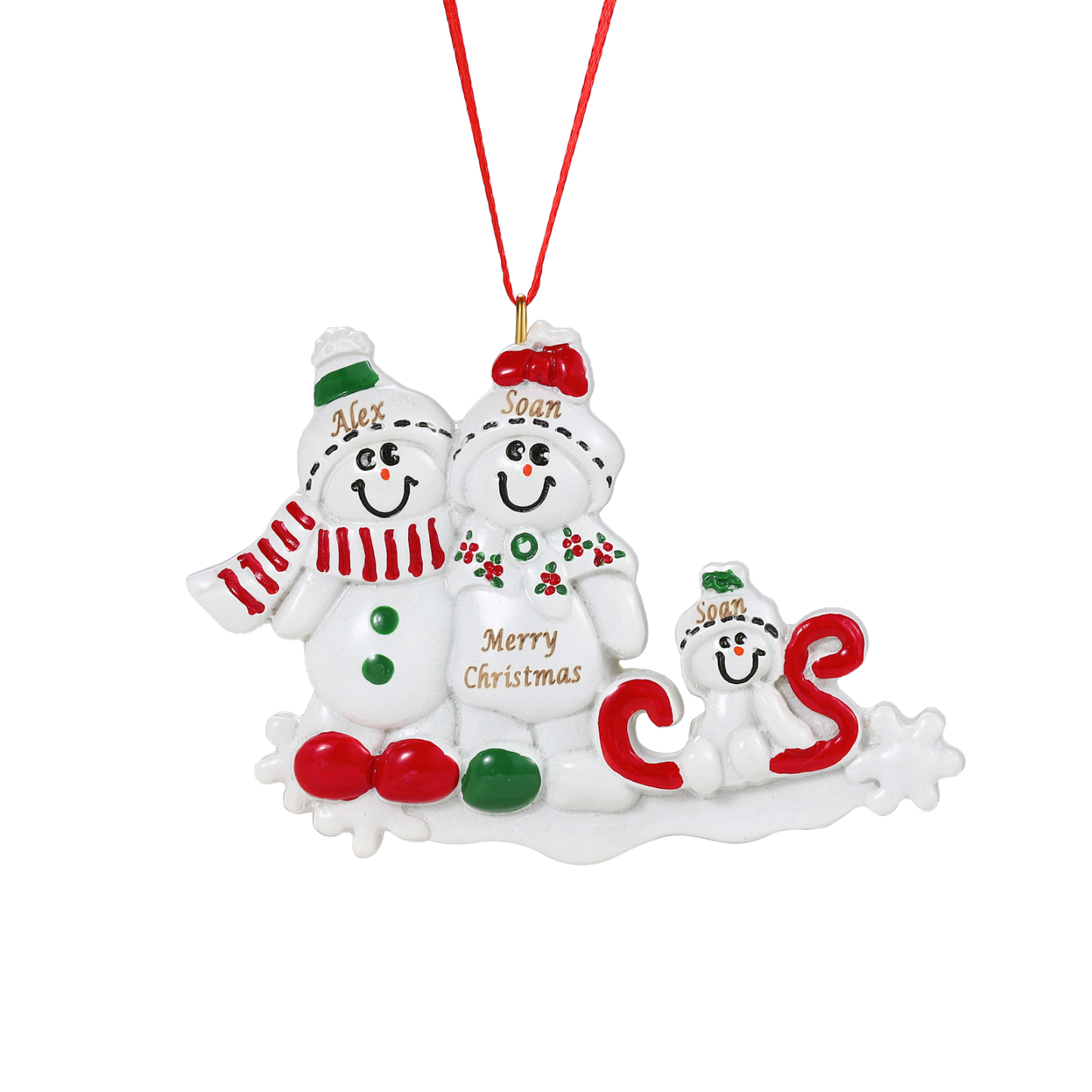 Décoration Sapin Noël en Résine 3 Prénoms Personnalisé avec Texte Ornement Bonhomme de neige pour Famille | Jessemade