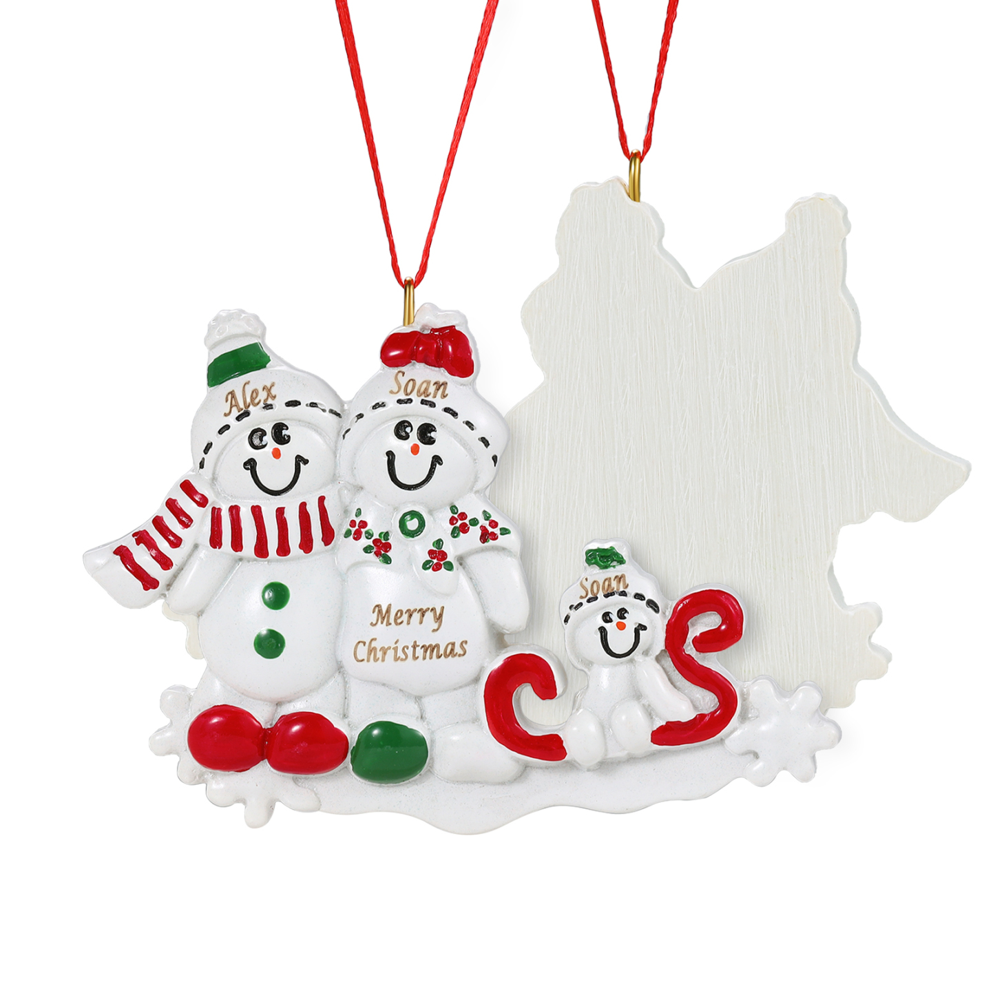 Décoration Sapin Noël en Résine 3 Prénoms Personnalisé avec Texte Ornement Bonhomme de neige pour Famille | Jessemade