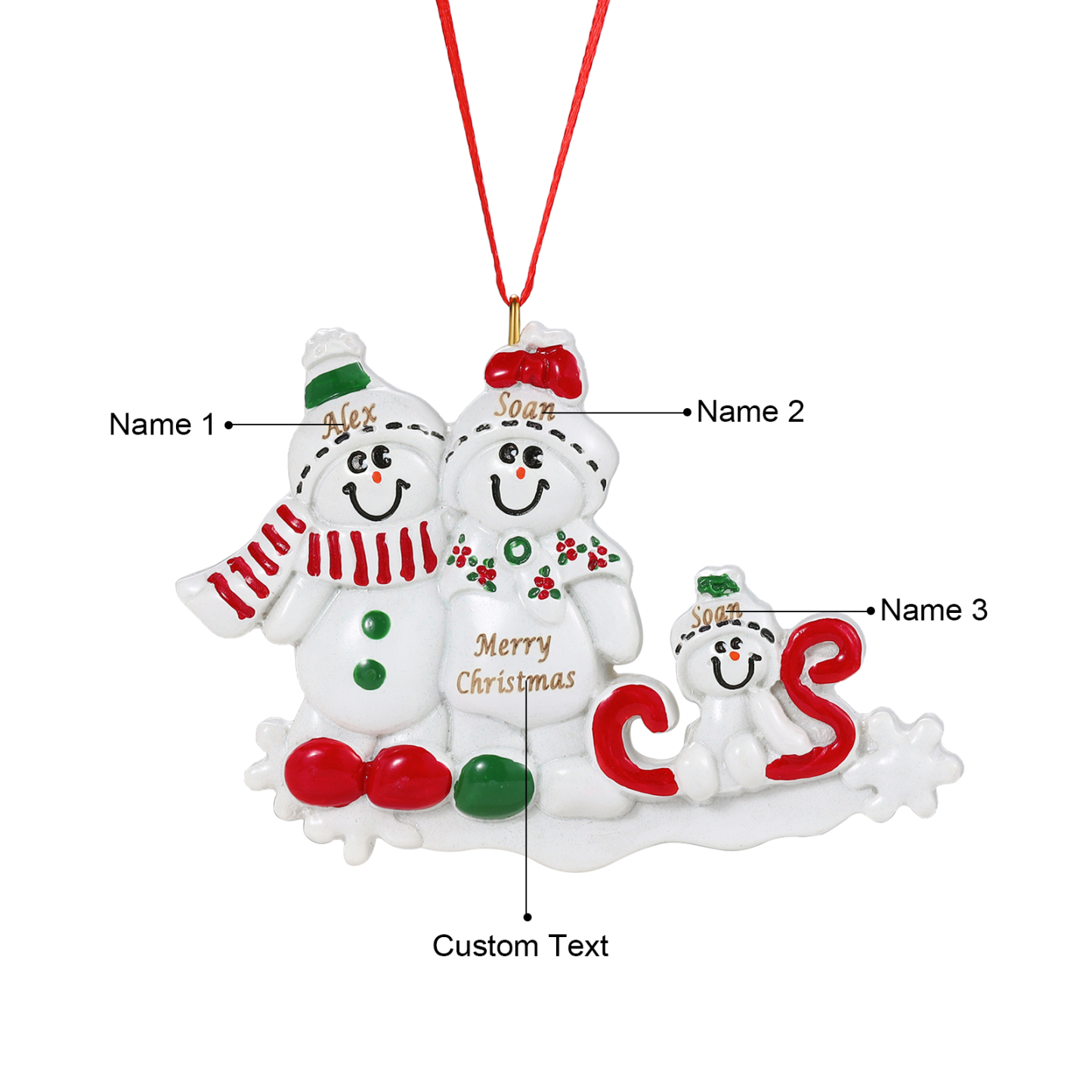 Décoration Sapin Noël en Résine 3 Prénoms Personnalisé avec Texte Orne