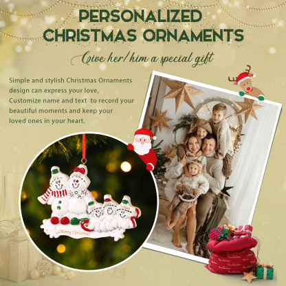 Décoration Sapin Noël en Résine 5 Prénoms Personnalisé avec Texte Ornement Bonhomme de neige pour Famille | Jessemade