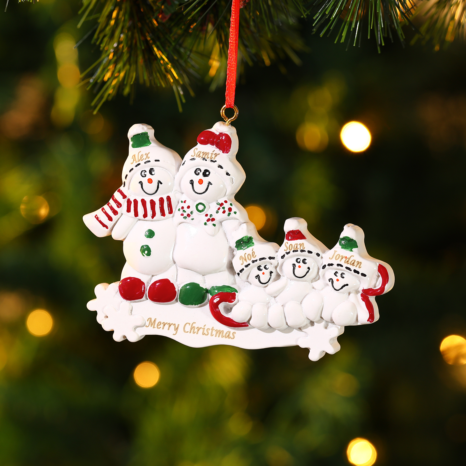 Décoration Sapin Noël en Résine 5 Prénoms Personnalisé avec Texte Ornement Bonhomme de neige pour Famille | Jessemade