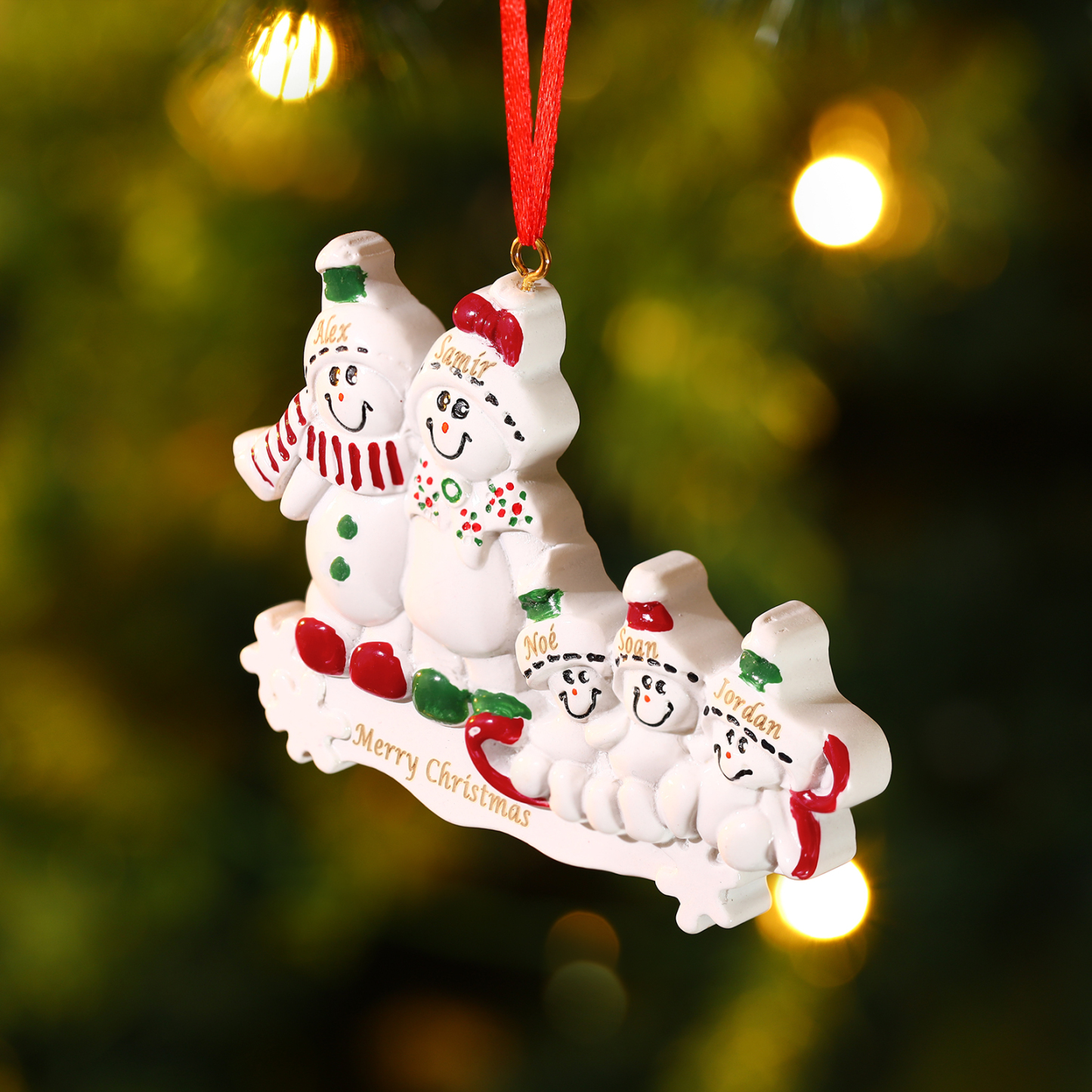 Décoration Sapin Noël en Résine 5 Prénoms Personnalisé avec Texte Ornement Bonhomme de neige pour Famille | Jessemade