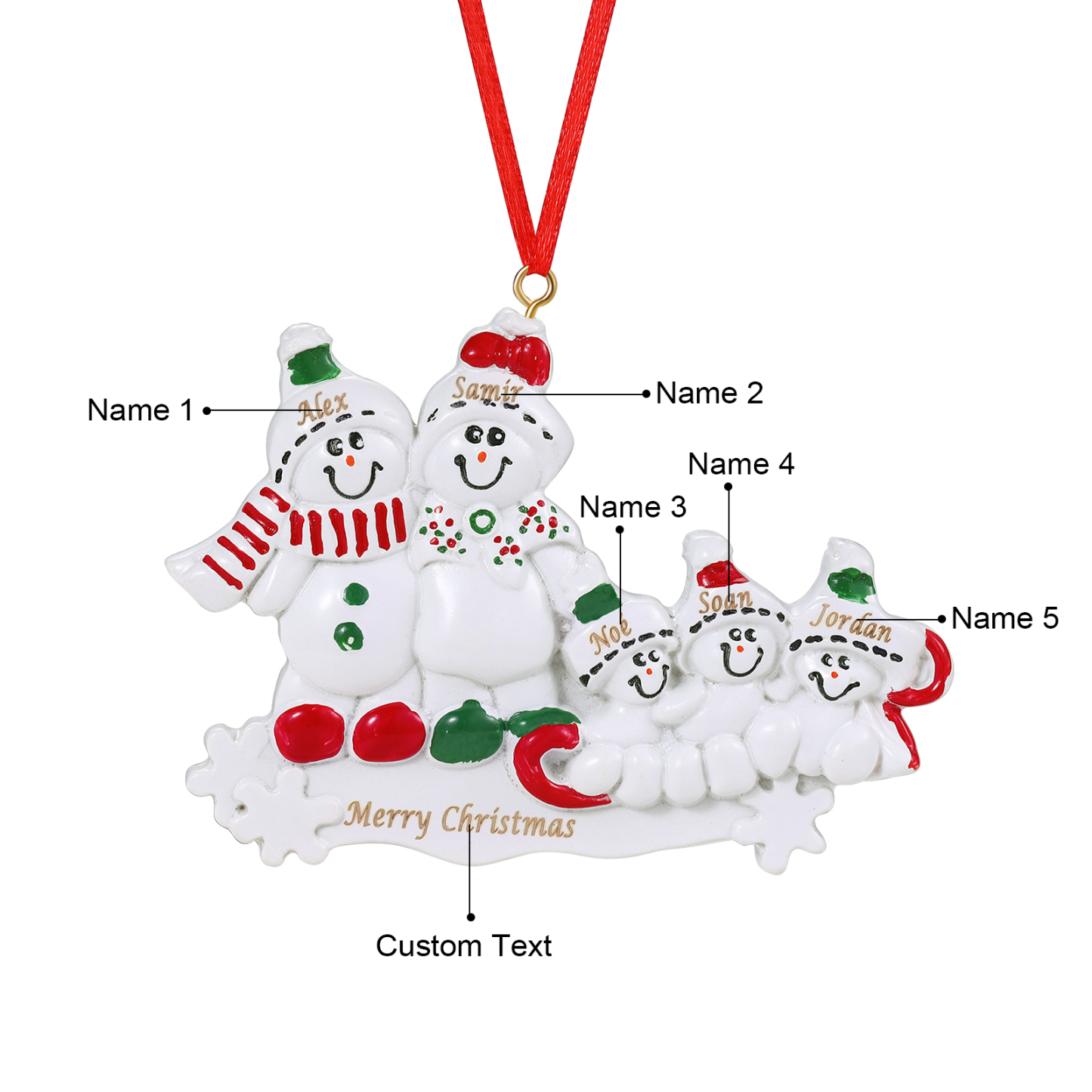 Décoration Sapin Noël en Résine 5 Prénoms Personnalisé avec Texte Ornement Bonhomme de neige pour Famille | Jessemade