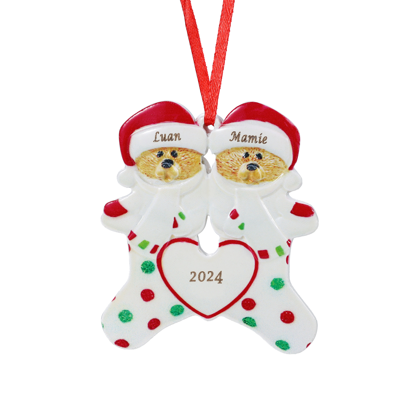 Décoration Sapin Noël en Résine 2 Prénoms Personnalisé avec Texte Ornement Ours pour Famille | Jessemade