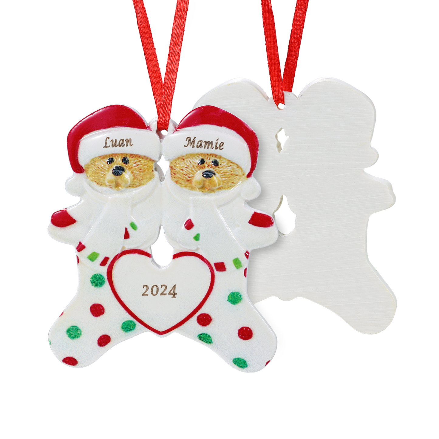 Décoration Sapin Noël en Résine 2 Prénoms Personnalisé avec Texte Ornement Ours pour Famille | Jessemade