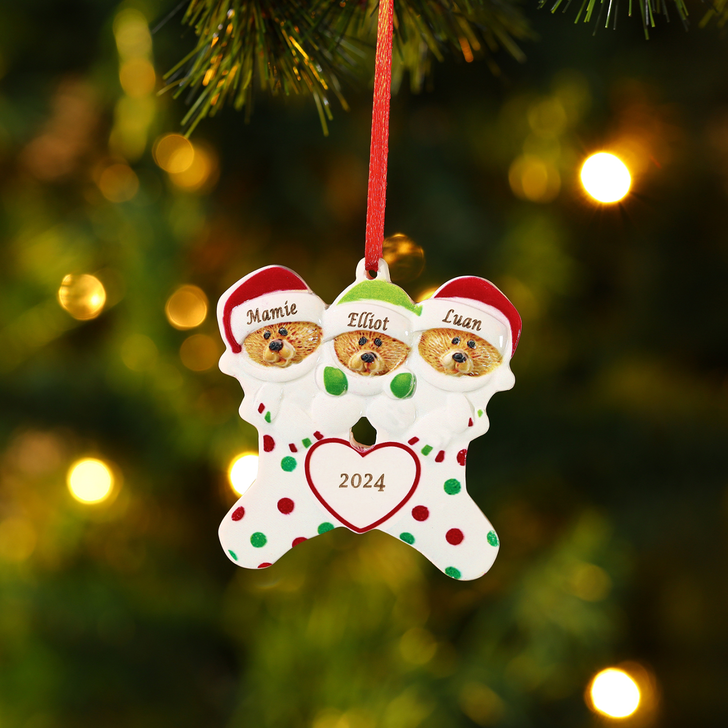 Décoration Sapin Noël en Résine 3 Prénoms Personnalisé avec Années Ornement Ours pour Famille | Jessemade