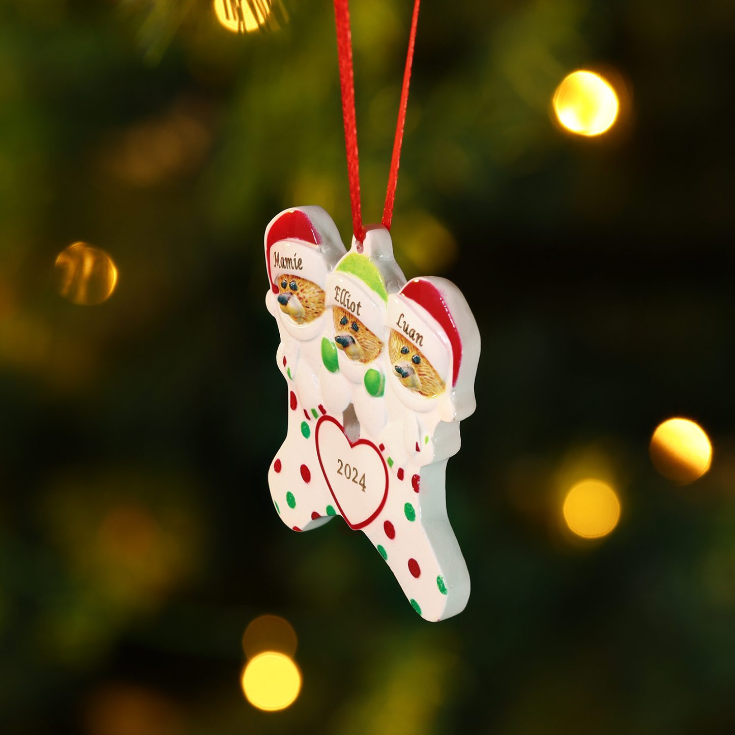 Décoration Sapin Noël en Résine 3 Prénoms Personnalisé avec Années Ornement Ours pour Famille | Jessemade