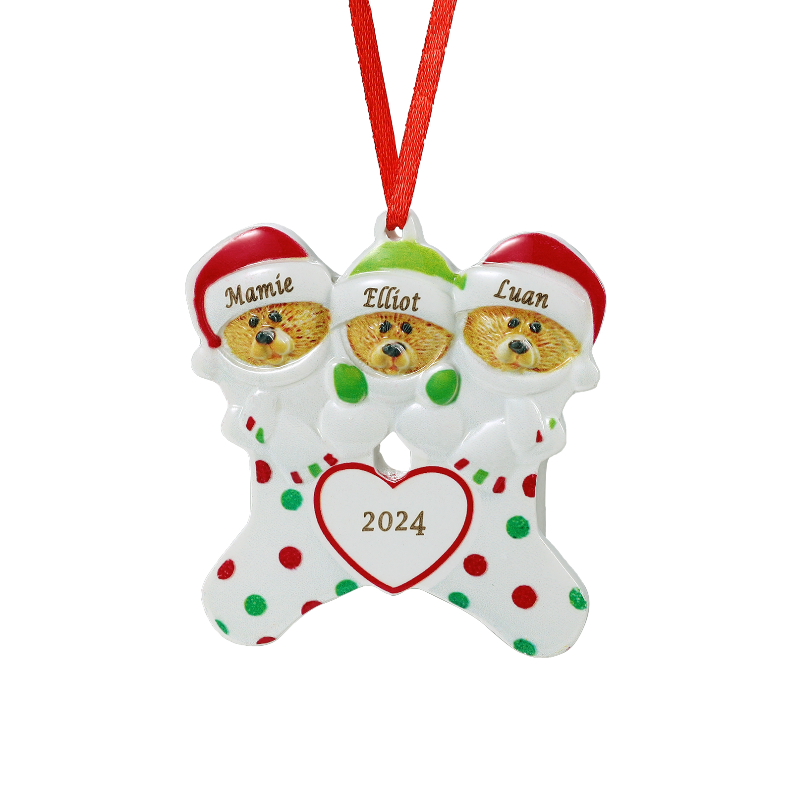 Décoration Sapin Noël en Résine 3 Prénoms Personnalisé avec Années Ornement Ours pour Famille | Jessemade