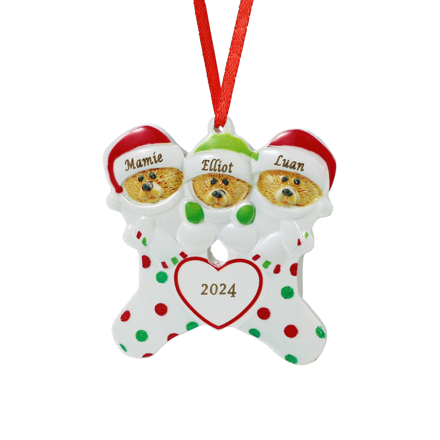 Décoration Sapin Noël en Résine 3 Prénoms Personnalisé avec Années Ornement Ours pour Famille | Jessemade