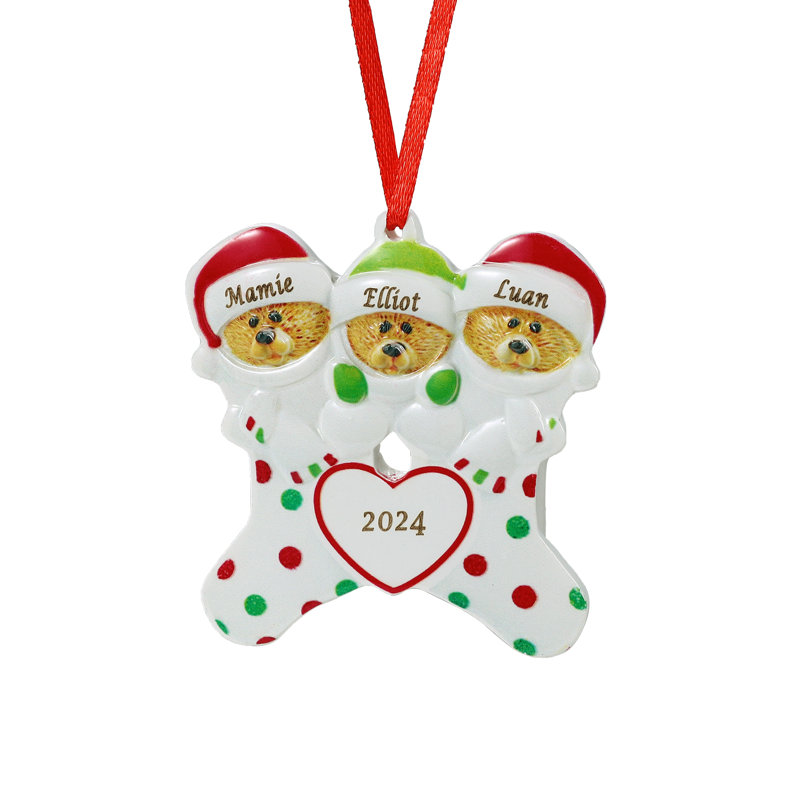 Décoration Sapin Noël en Résine 3 Prénoms Personnalisé avec Années Ornement Ours pour Famille | Jessemade
