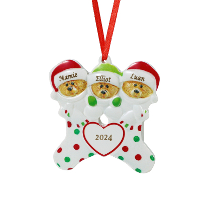 Décoration Sapin Noël en Résine 3 Prénoms Personnalisé avec Années Ornement Ours pour Famille | Jessemade