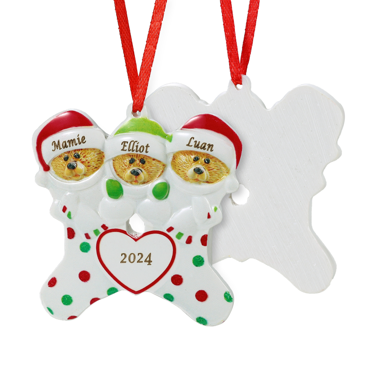Décoration Sapin Noël en Résine 3 Prénoms Personnalisé avec Années Ornement Ours pour Famille | Jessemade