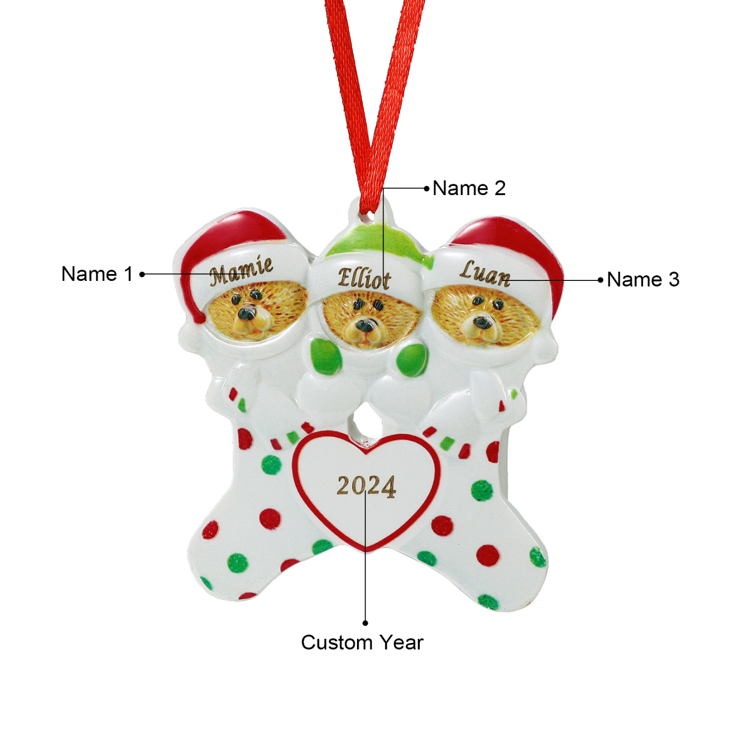 Décoration Sapin Noël en Résine 3 Prénoms Personnalisé avec Années Orn
