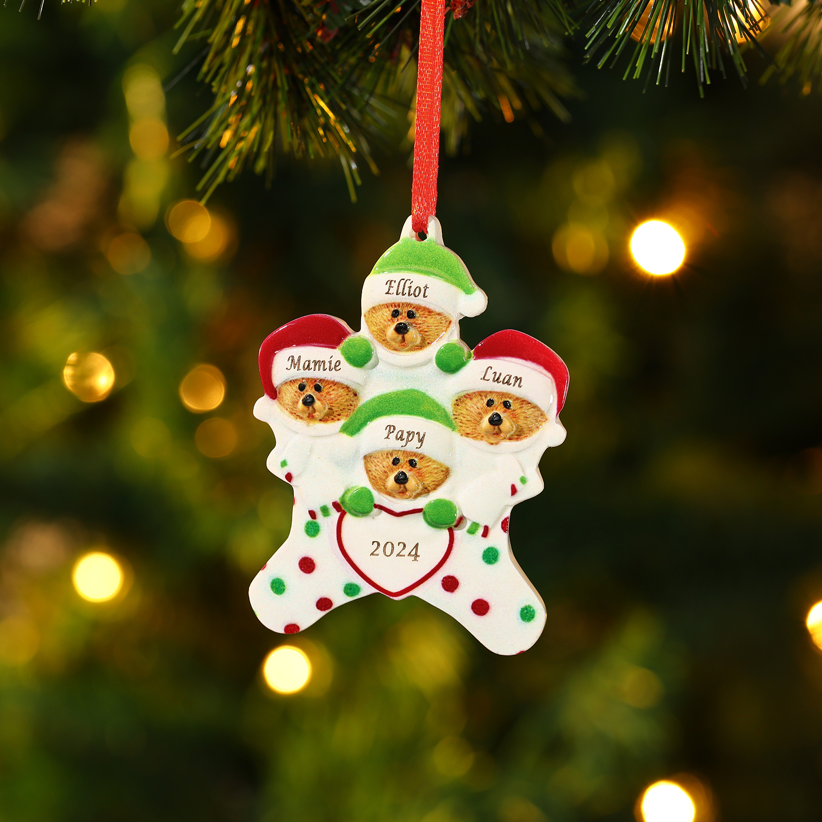 Décoration Sapin Noël en Résine 4 Prénoms Personnalisé avec Années Ornement Ours pour Famille | Jessemade