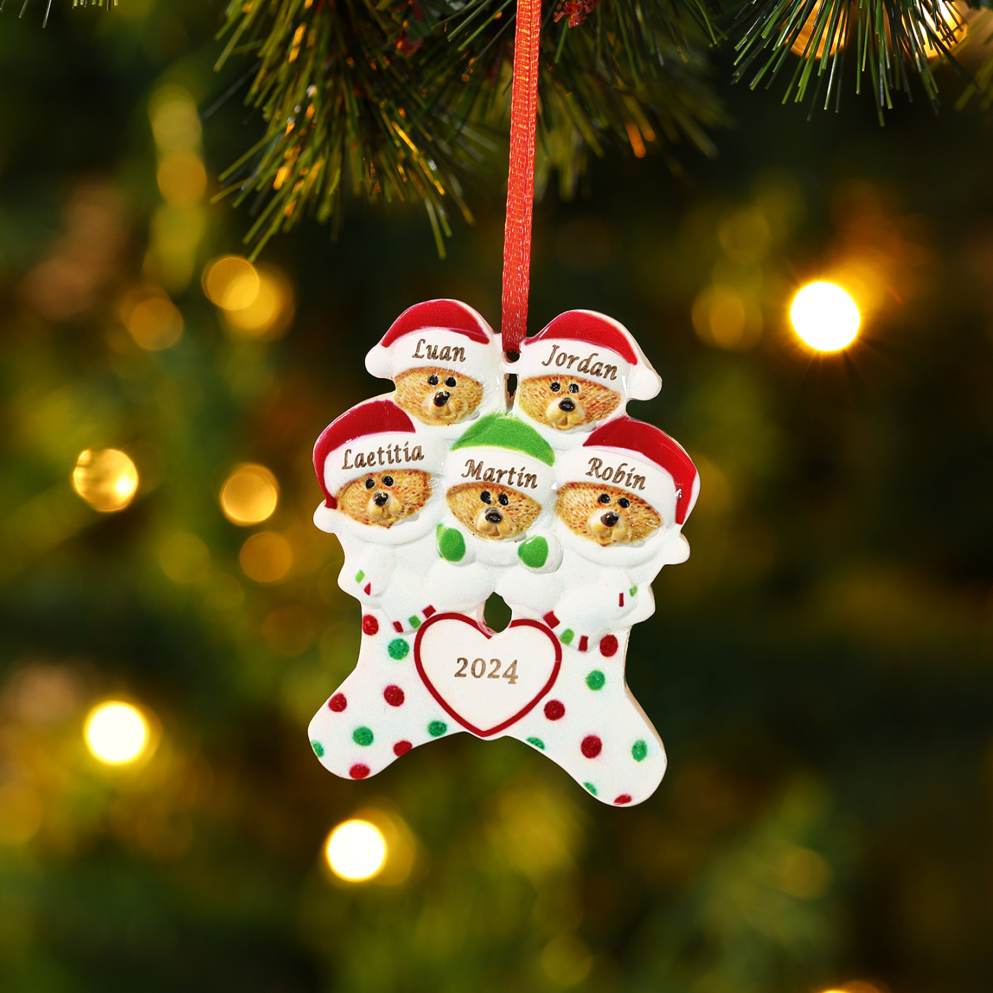 Décoration Sapin Noël en Résine 5 Prénoms Personnalisé avec Années Ornement Ours pour Famille | Jessemade