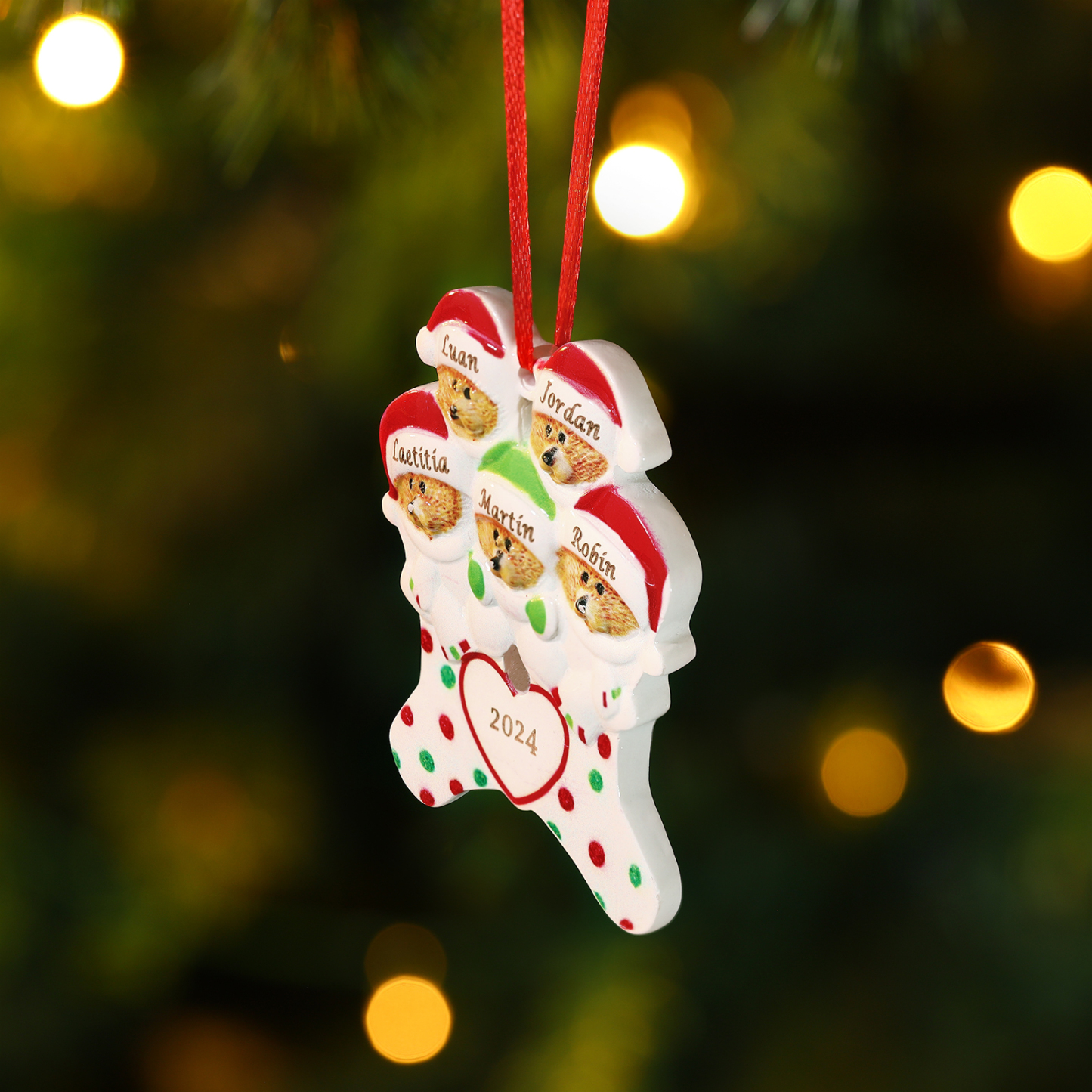 Décoration Sapin Noël en Résine 5 Prénoms Personnalisé avec Années Ornement Ours pour Famille | Jessemade