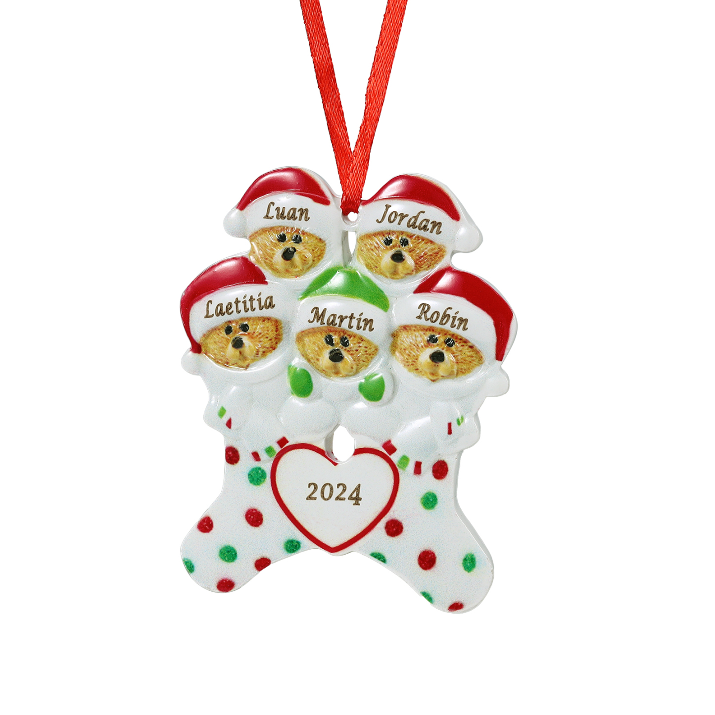 Décoration Sapin Noël en Résine 5 Prénoms Personnalisé avec Années Ornement Ours pour Famille | Jessemade