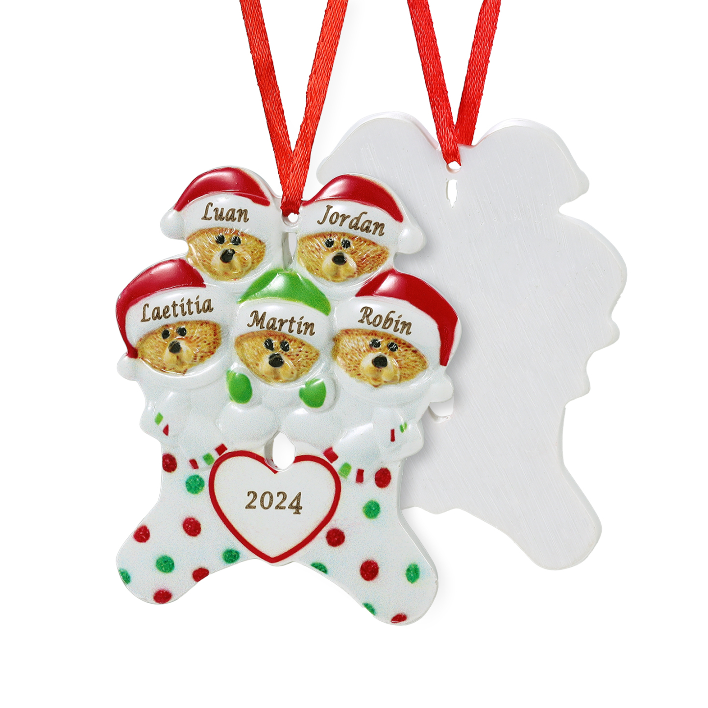 Décoration Sapin Noël en Résine 5 Prénoms Personnalisé avec Années Ornement Ours pour Famille | Jessemade