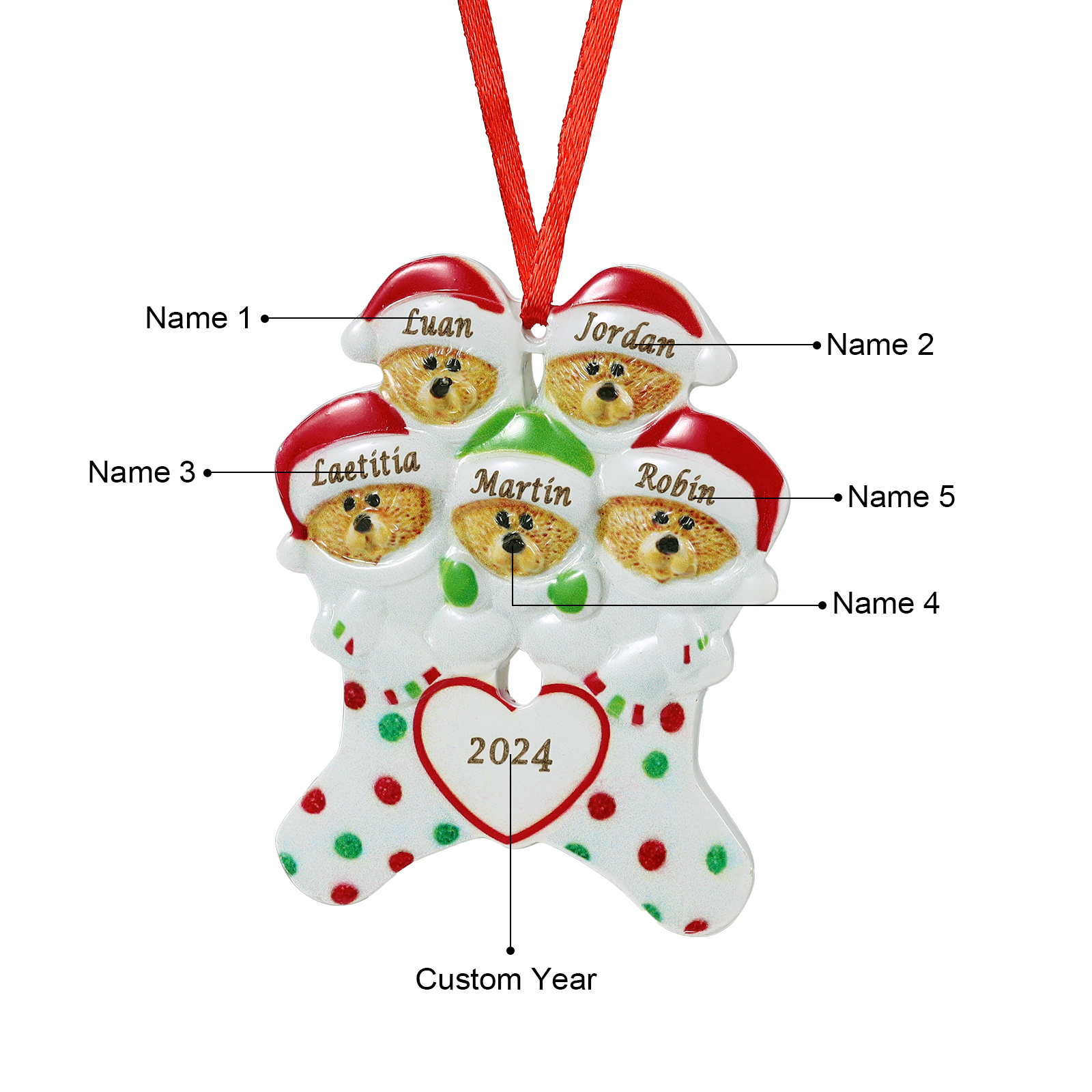 Décoration Sapin Noël en Résine 5 Prénoms Personnalisé avec Années Ornement Ours pour Famille | Jessemade