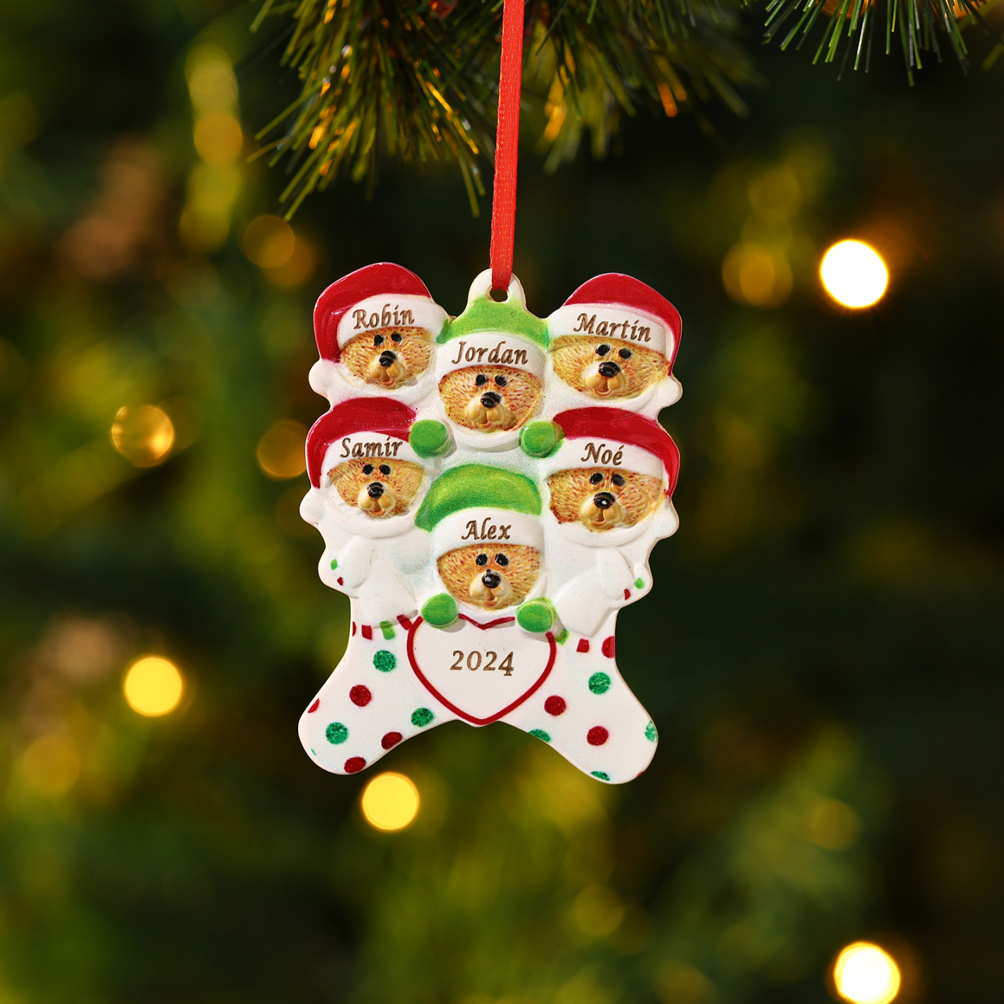 Décoration Sapin Noël en Résine 6 Prénoms Personnalisé avec Années Ornement Ours pour Famille | Jessemade
