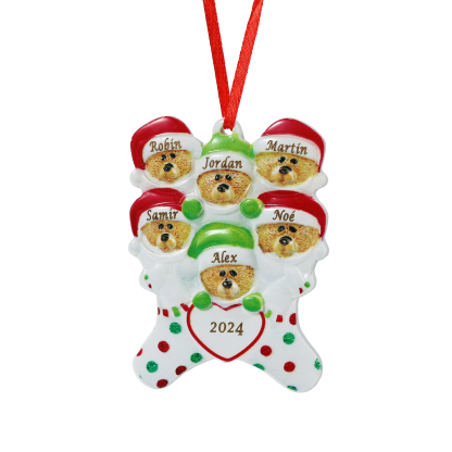 Décoration Sapin Noël en Résine 6 Prénoms Personnalisé avec Années Ornement Ours pour Famille | Jessemade