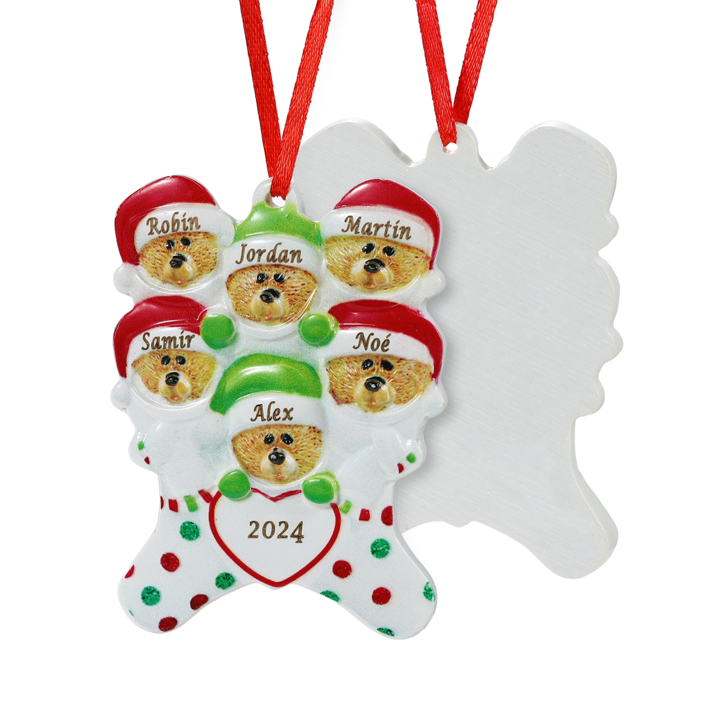Décoration Sapin Noël en Résine 6 Prénoms Personnalisé avec Années Ornement Ours pour Famille | Jessemade