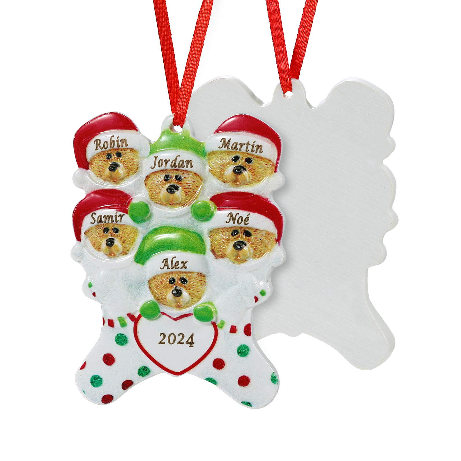 Décoration Sapin Noël en Résine 6 Prénoms Personnalisé avec Années Ornement Ours pour Famille | Jessemade