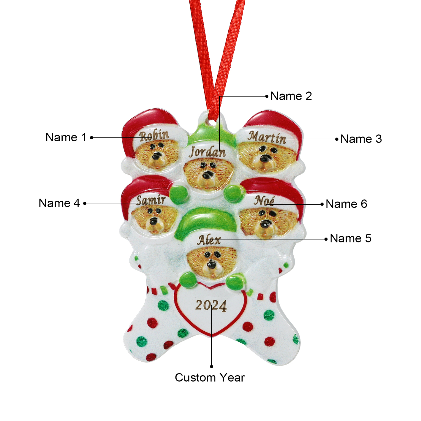 Décoration Sapin Noël en Résine 6 Prénoms Personnalisé avec Années Orn