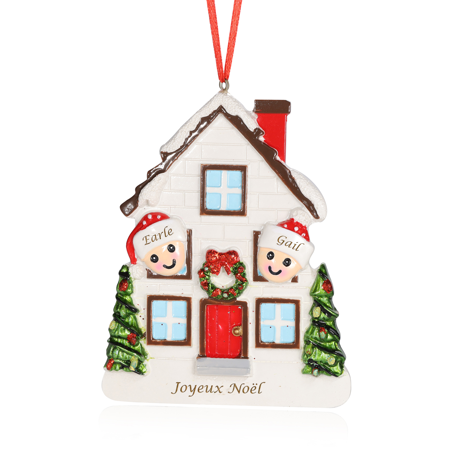 Décoration Sapin Noël en Résine maison et enfants 2 Prénoms Personnalisé avec Texte Ornement pour Famille | Jessemade
