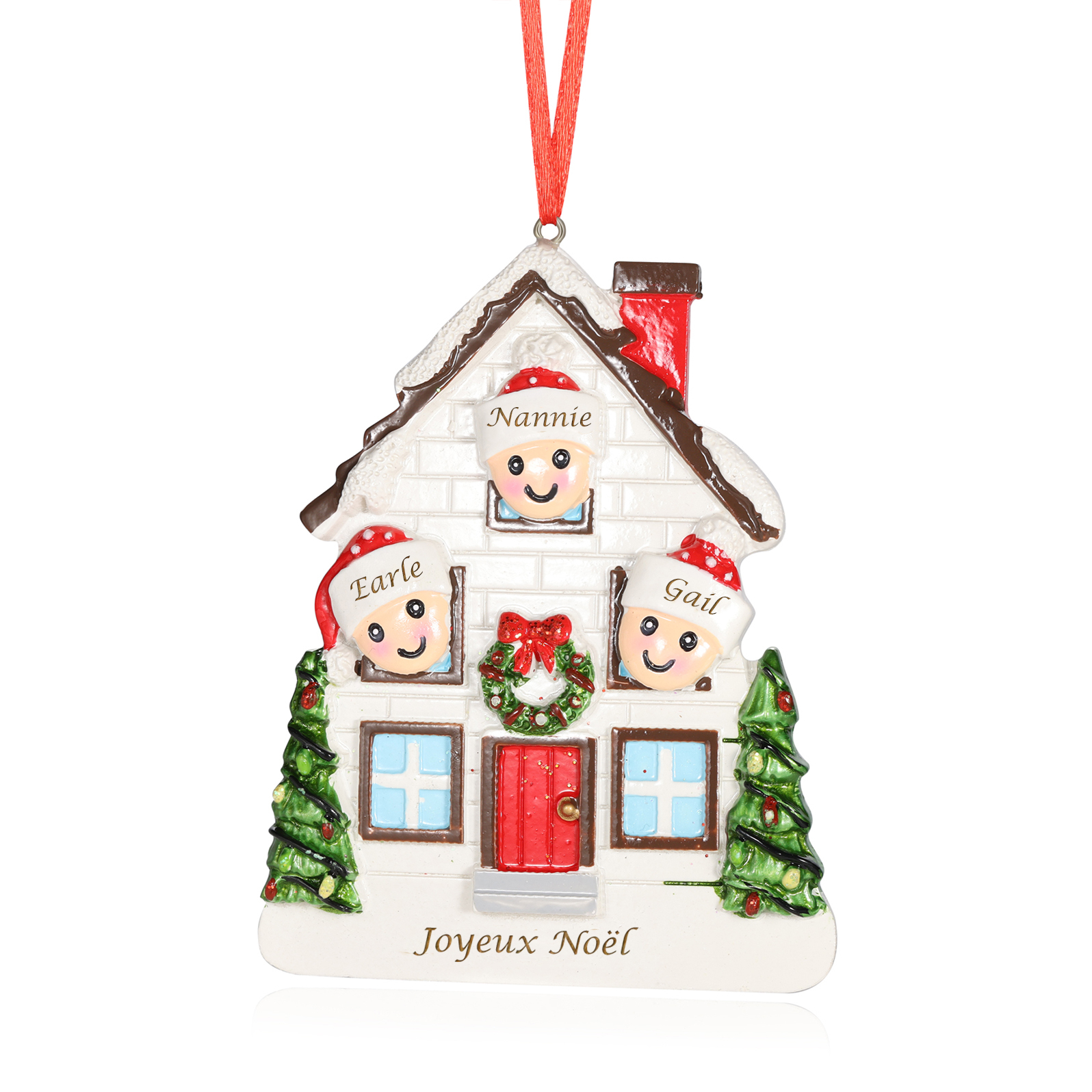 Décoration Sapin Noël en Résine maison et enfants 3 Prénoms Personnalisé avec Texte Ornement pour Famille | Jessemade