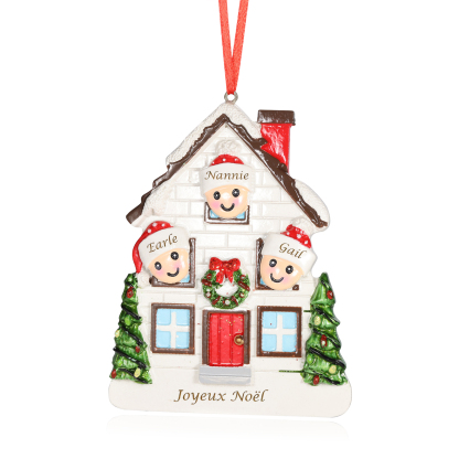 Décoration Sapin Noël en Résine maison et enfants 3 Prénoms Personnalisé avec Texte Ornement pour Famille | Jessemade