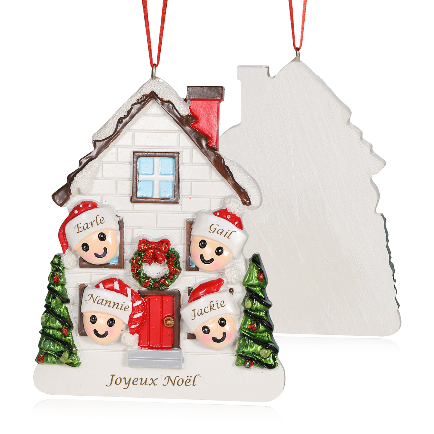 Décoration Sapin Noël en Résine maison et enfants 4 Prénoms Personnalisé avec Texte Ornement pour Famille | Jessemade