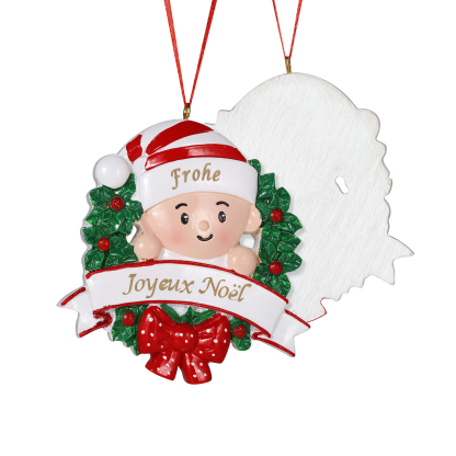 Décoration Sapin Noël en Résine Prénom et Texte Personnalisés Rouge/Rose Cadeau Noel pour Bébé