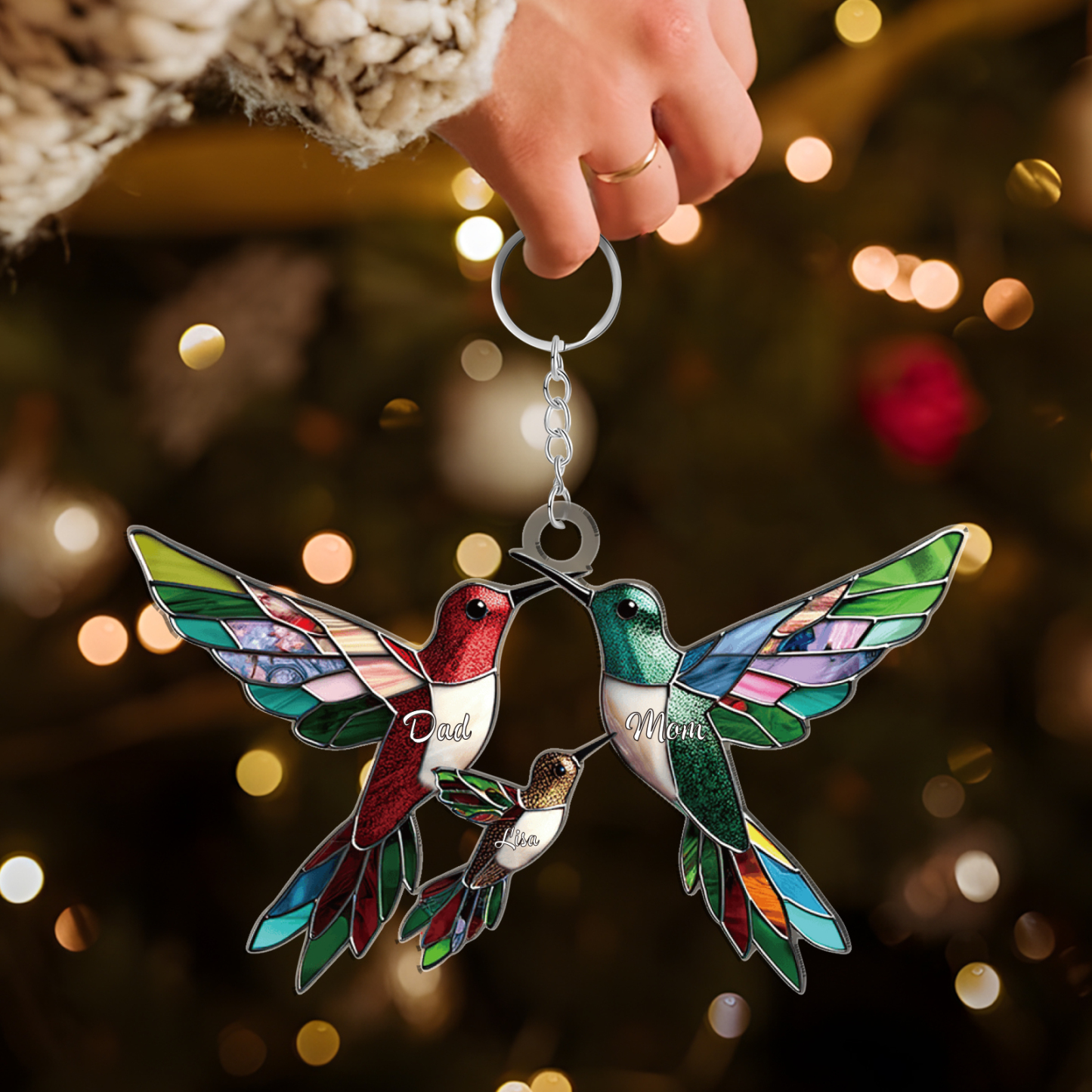 Décoration Sapin Noël en Acrylique Colibris 3 Prénoms Personnalisés Cadeau pour famille | Jessemade
