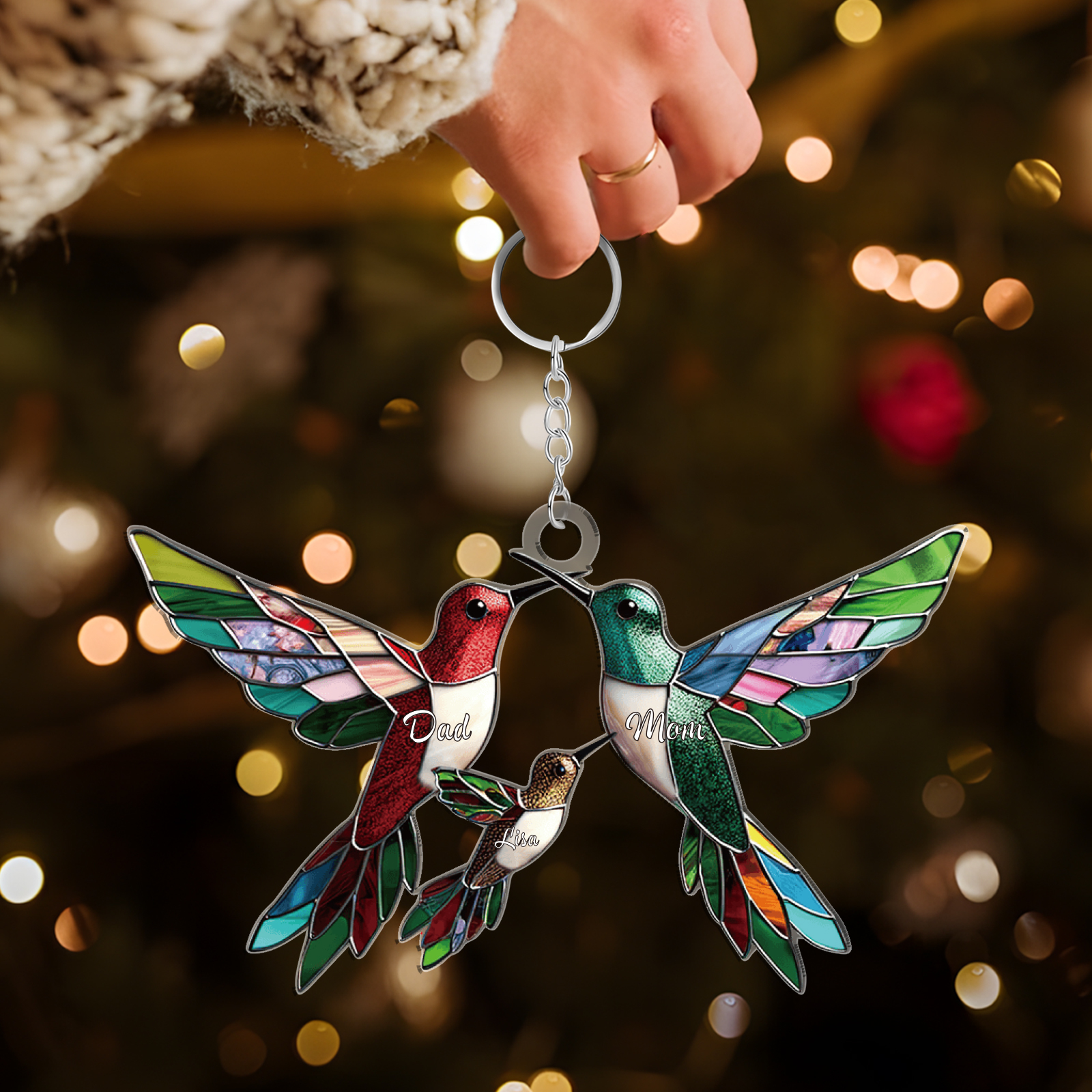 Décoration Sapin Noël en Acrylique Colibris 3 Prénoms Personnalisés Cadeau pour famille | Jessemade