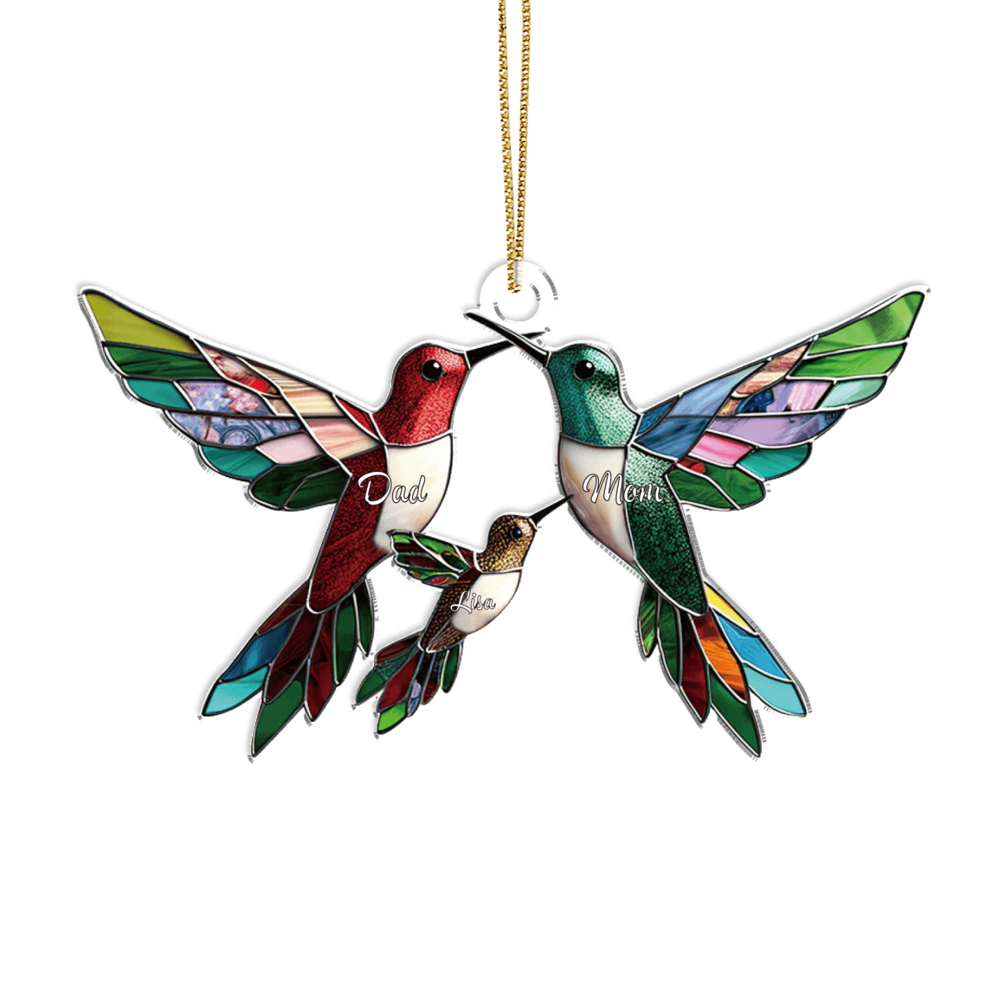 Décoration Sapin Noël en Acrylique Colibris 3 Prénoms Personnalisés Cadeau pour famille | Jessemade
