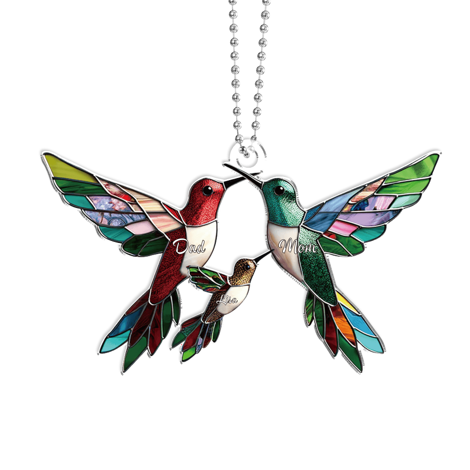 Décoration Sapin Noël en Acrylique Colibris 3 Prénoms Personnalisés Cadeau pour famille | Jessemade