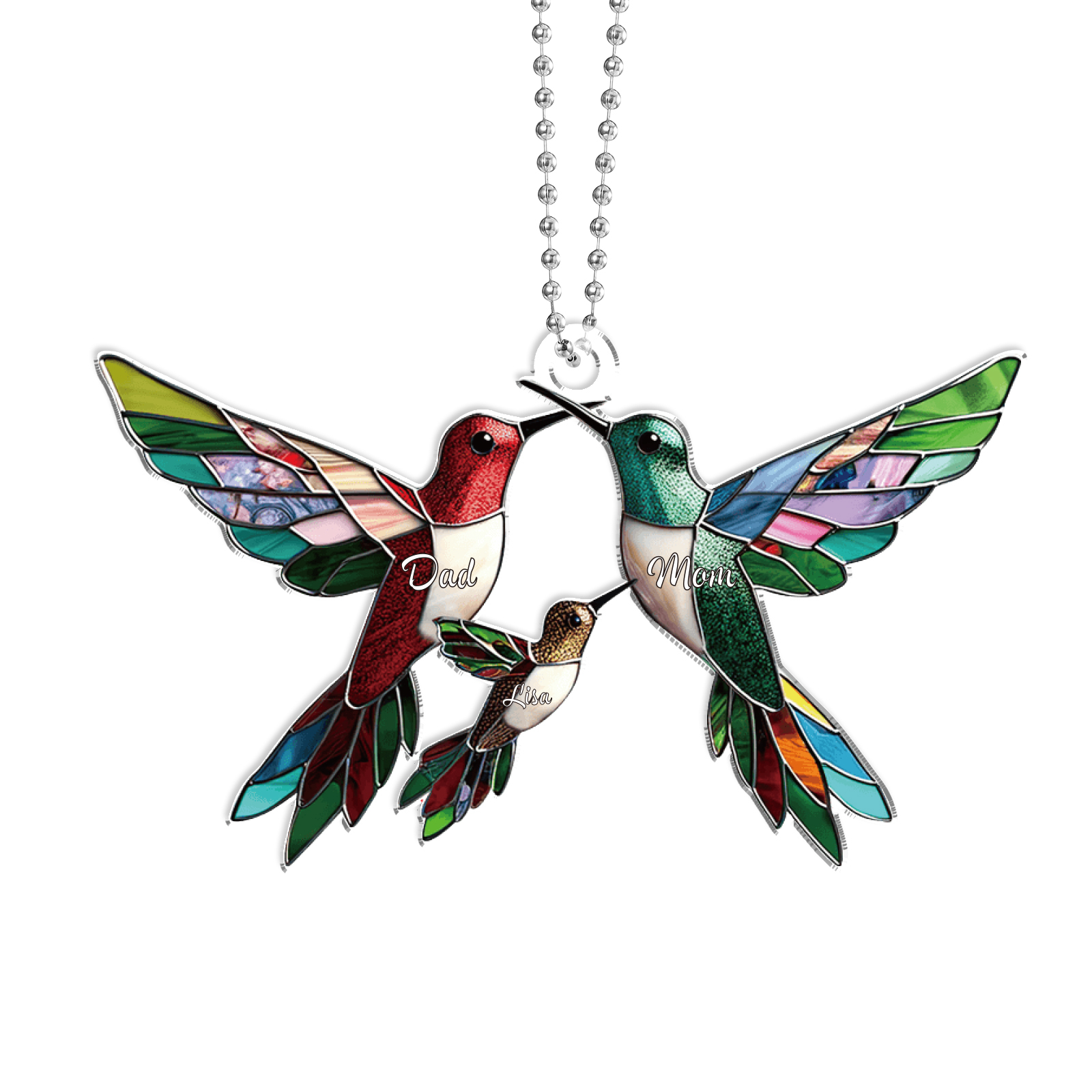 Décoration Sapin Noël en Acrylique Colibris 3 Prénoms Personnalisés Cadeau pour famille | Jessemade