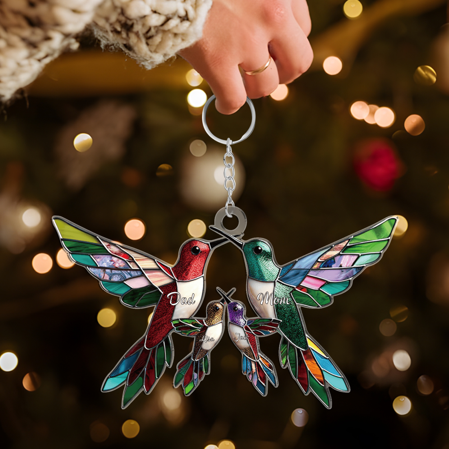 Décoration Sapin Noël en Acrylique Colibris 4 Prénoms Personnalisés Cadeau pour famille | Jessemade