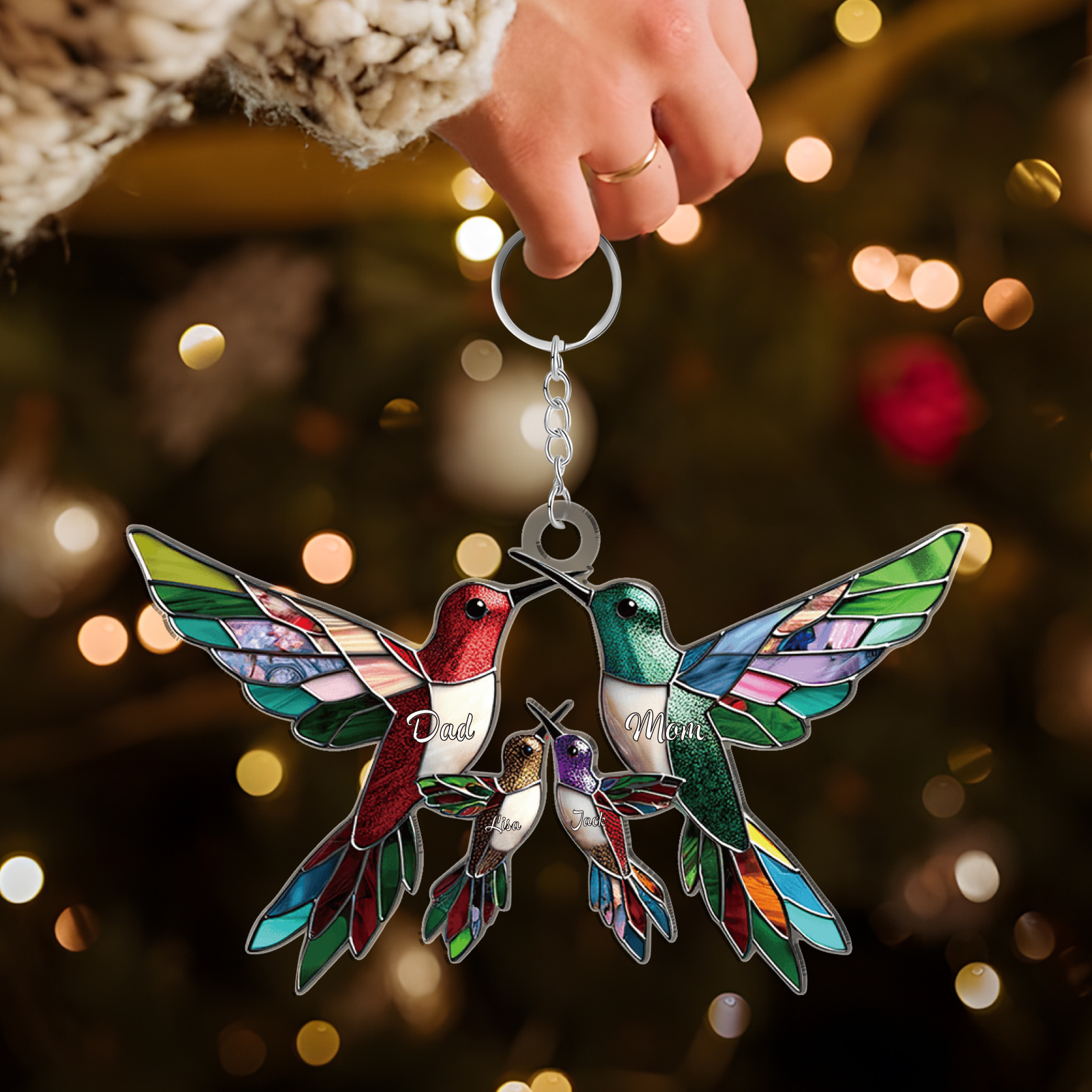 Décoration Sapin Noël en Acrylique Colibris 4 Prénoms Personnalisés Cadeau pour famille | Jessemade