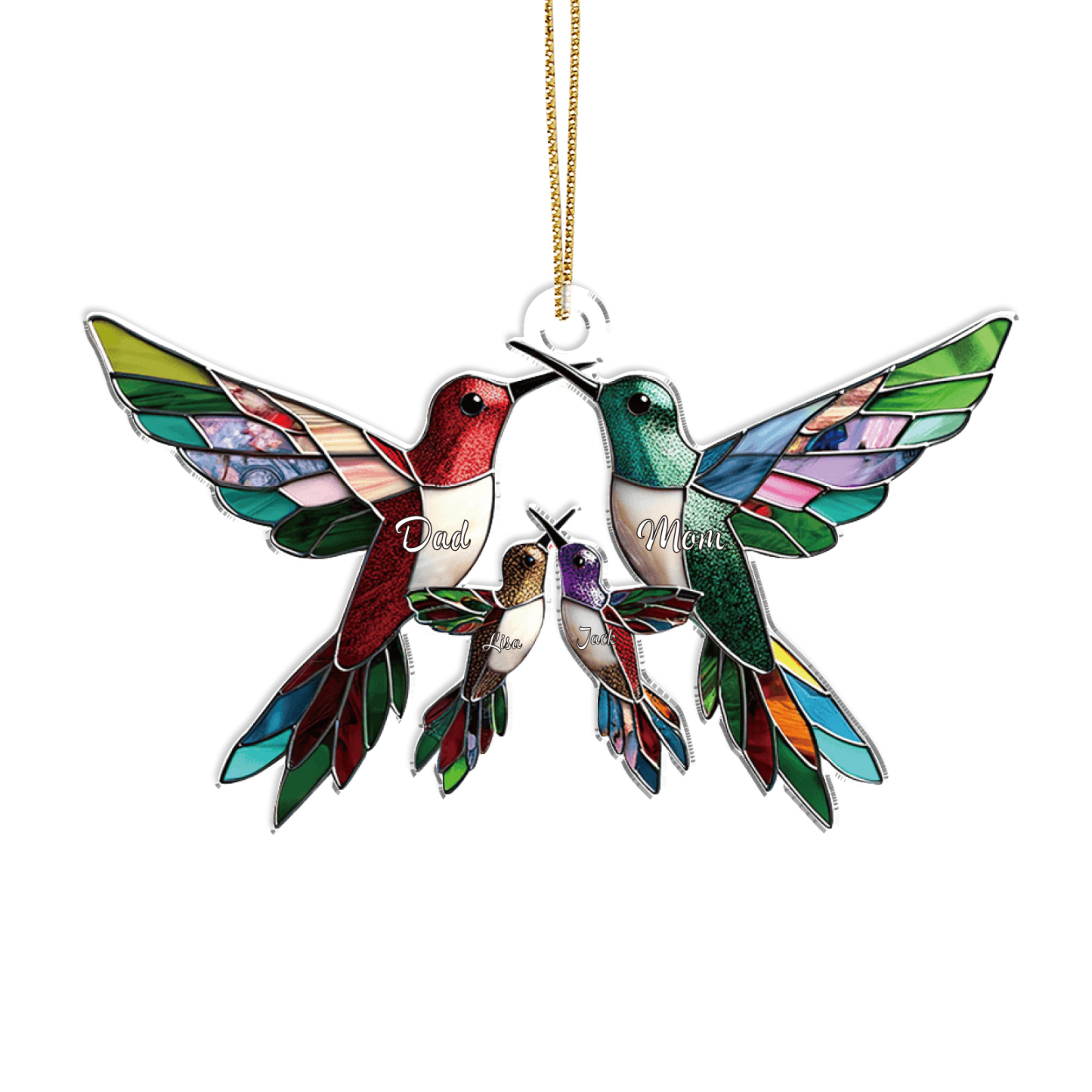 Décoration Sapin Noël en Acrylique Colibris 4 Prénoms Personnalisés Cadeau pour famille | Jessemade