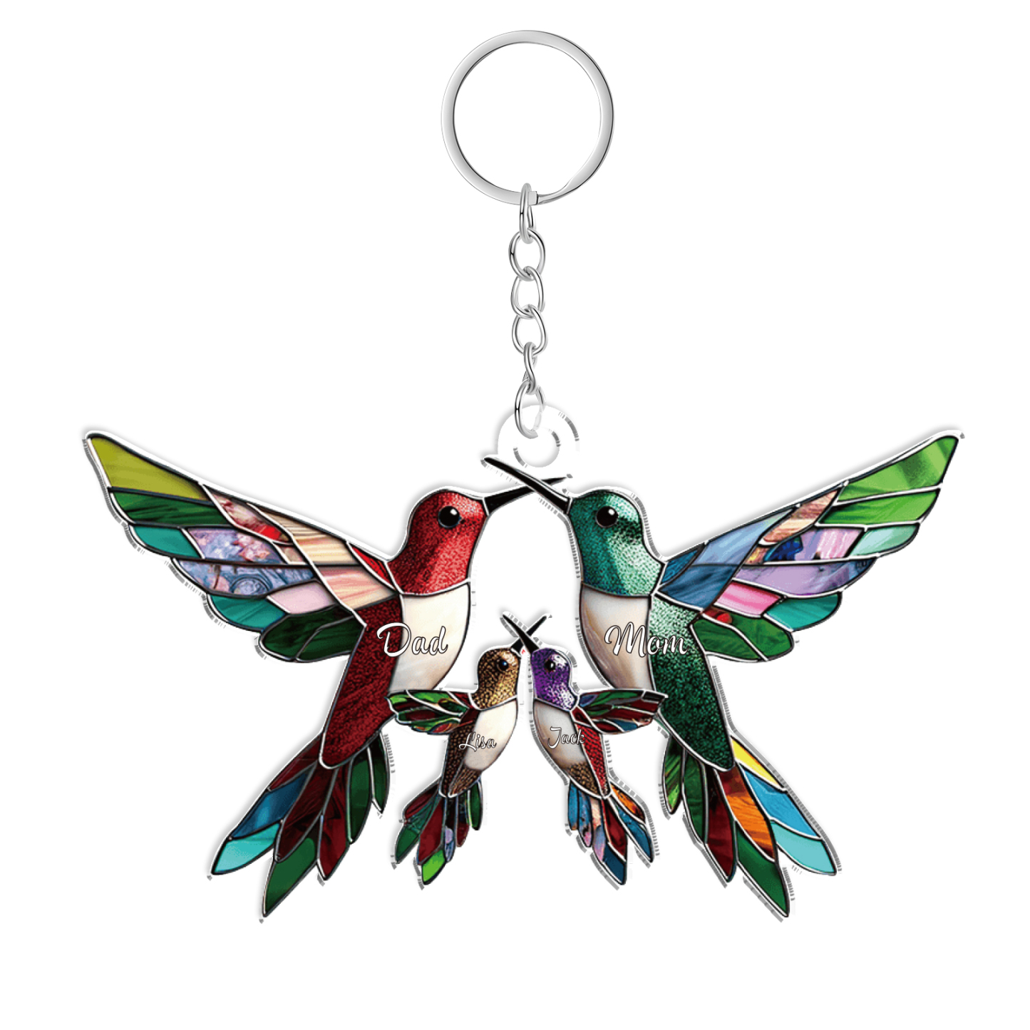 Décoration Sapin Noël en Acrylique Colibris 4 Prénoms Personnalisés Cadeau pour famille | Jessemade
