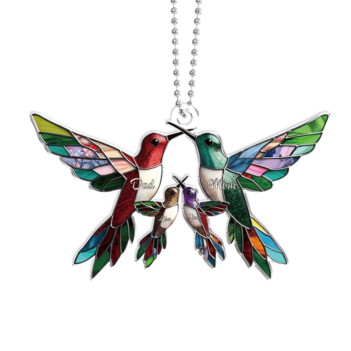 Décoration Sapin Noël en Acrylique Colibris 4 Prénoms Personnalisés Cadeau pour famille | Jessemade