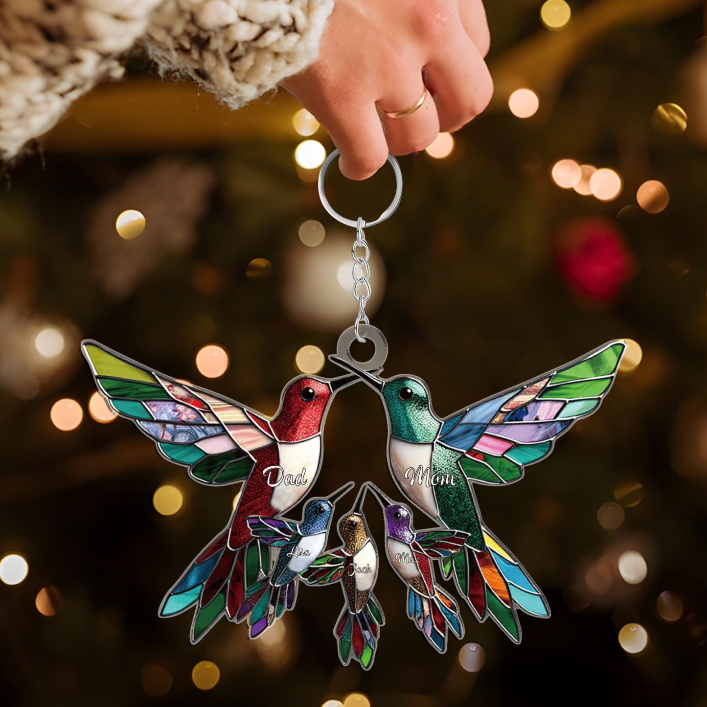 Décoration Sapin Noël en Acrylique Colibris 5 Prénoms Personnalisés Cadeau pour famille | Jessemade