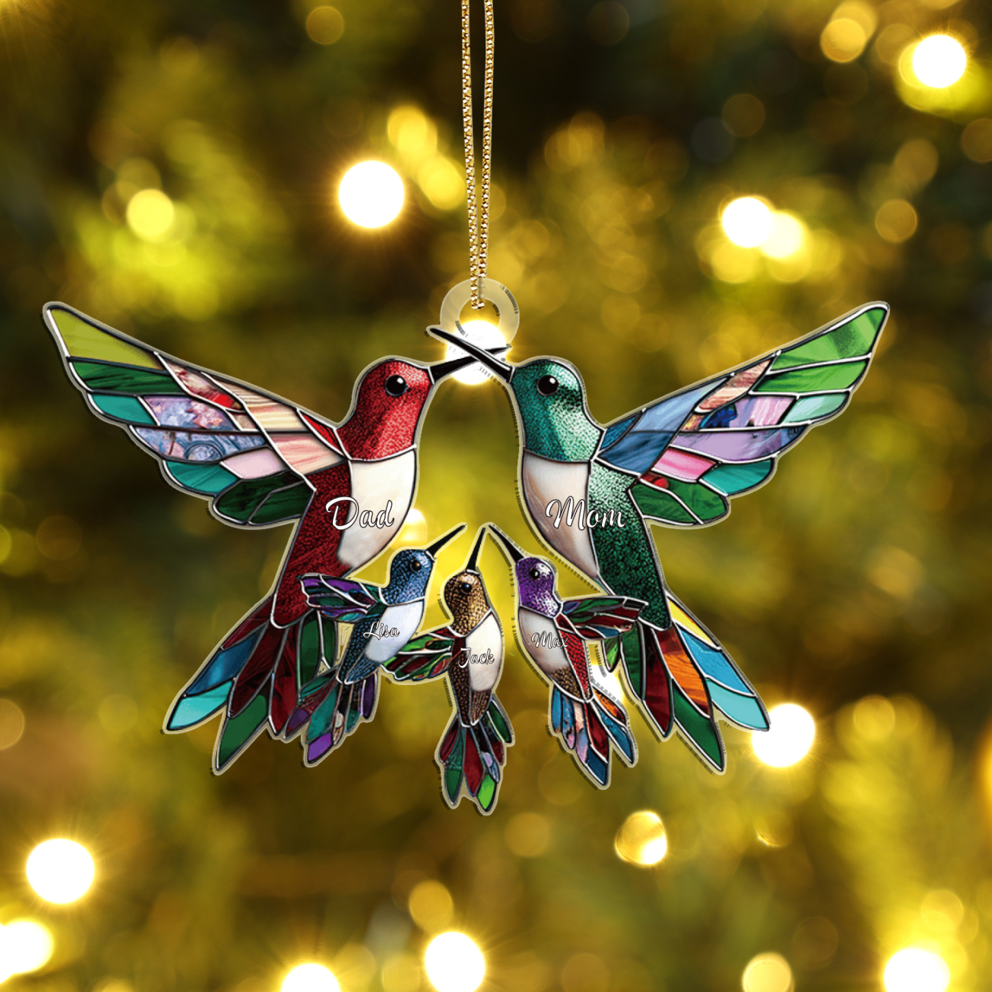 Décoration Sapin Noël en Acrylique Colibris 5 Prénoms Personnalisés Cadeau pour famille | Jessemade